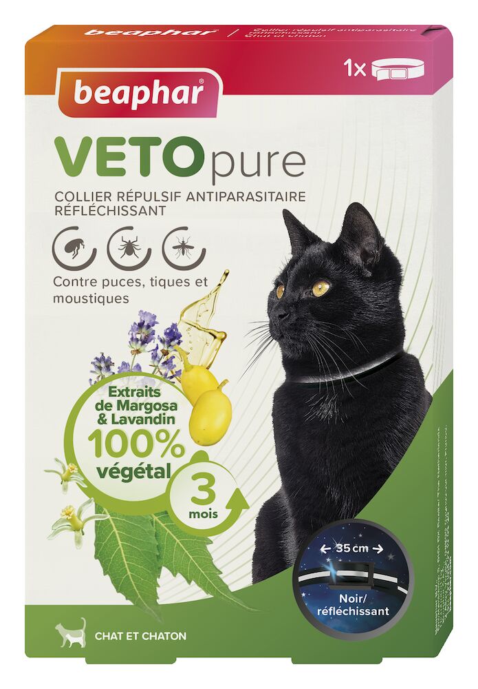 VETOpure, collier répulsif antiparasitaire réfléchissant pour chat