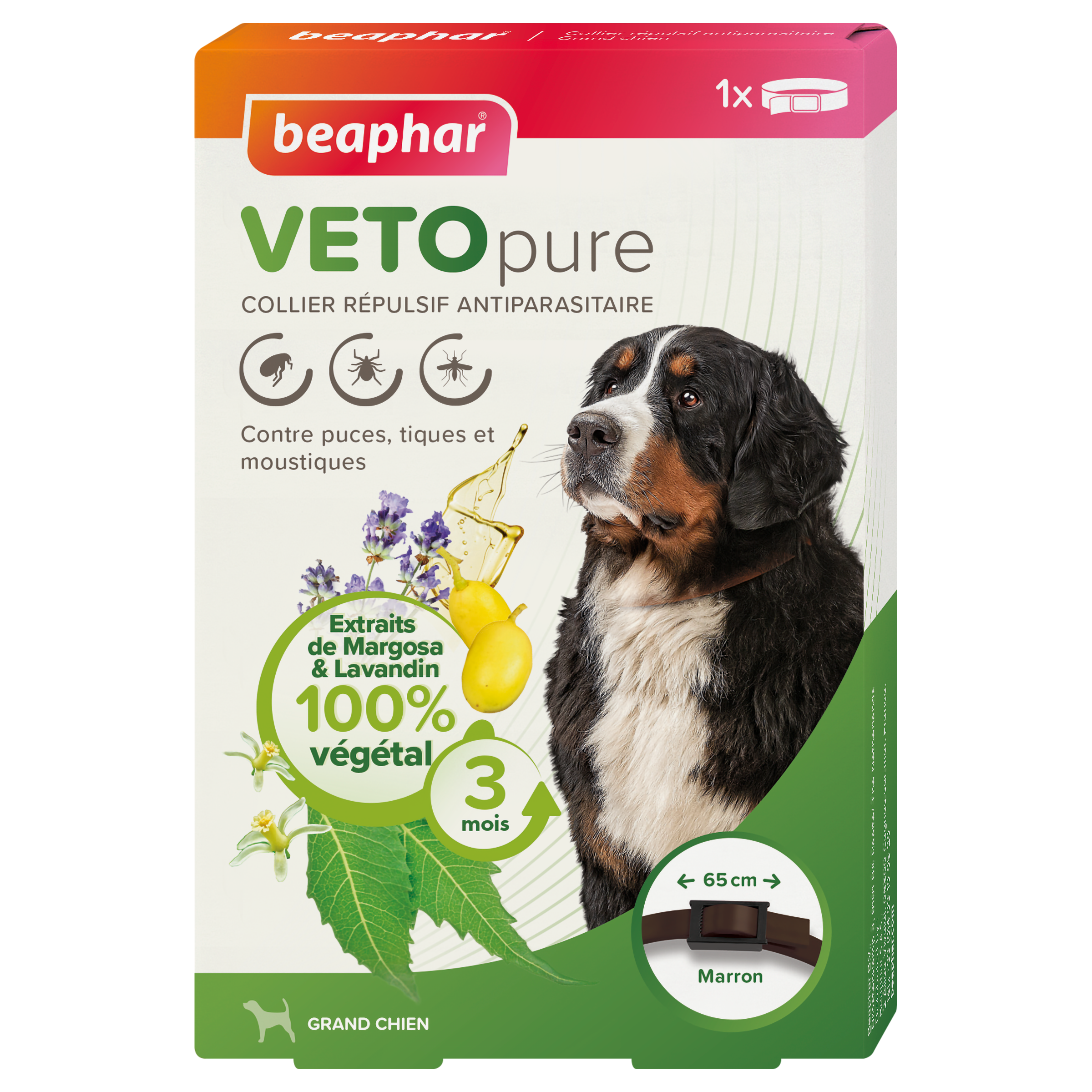 VETOpure, collier répulsif antiparasitaire pour grand chien - Marron