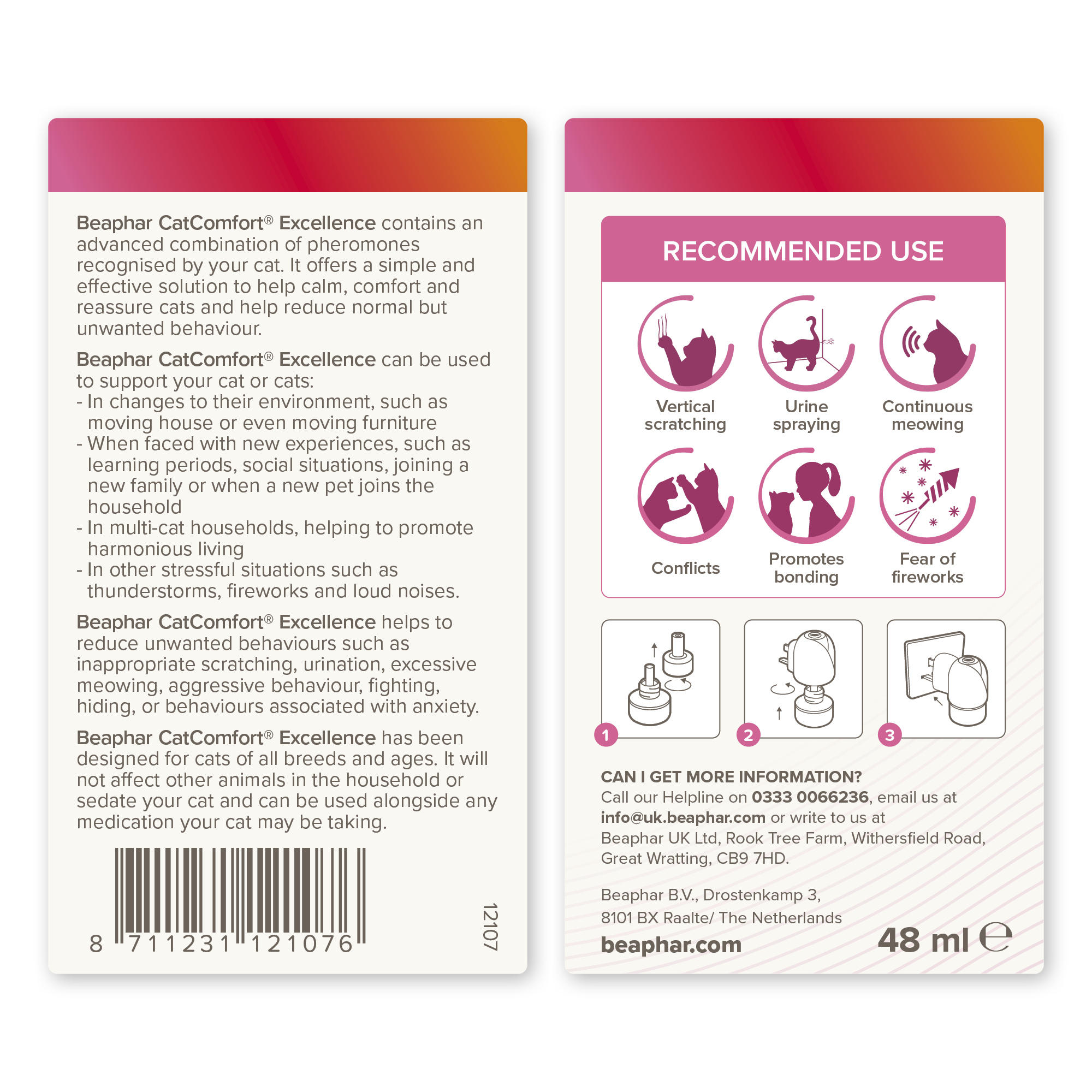 Beaphar CatComfort® Excellence 30 Day Calming Diffuser Refill, 48ml