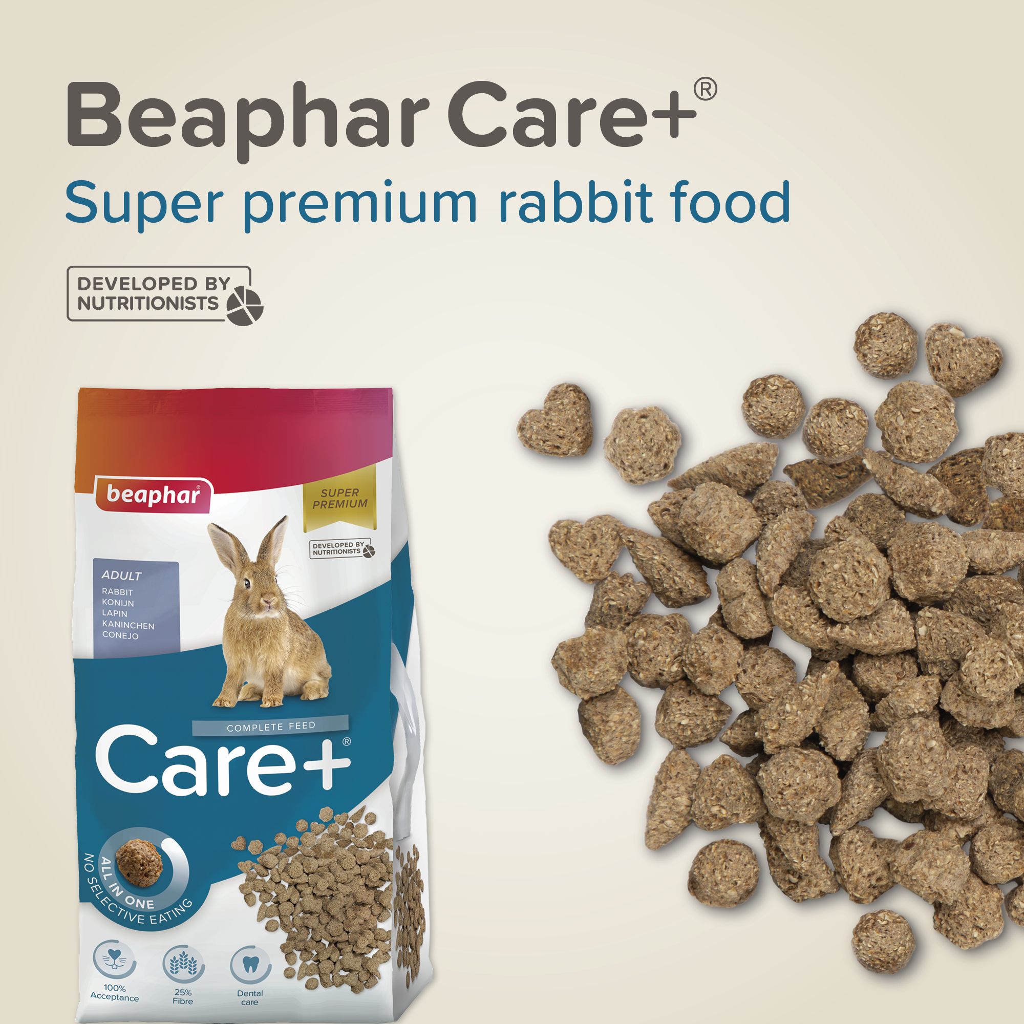 Care+® teljesértékű eledel felnőtt nyulaknak, 5kg