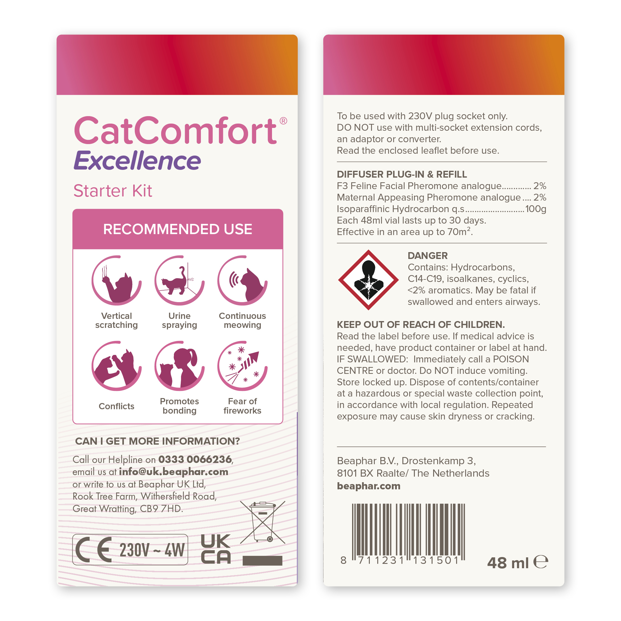 Beaphar CatComfort® Excellence Calming Diffuser, Starter Kit 1x diffuser plug-in and 1x 48ml refill