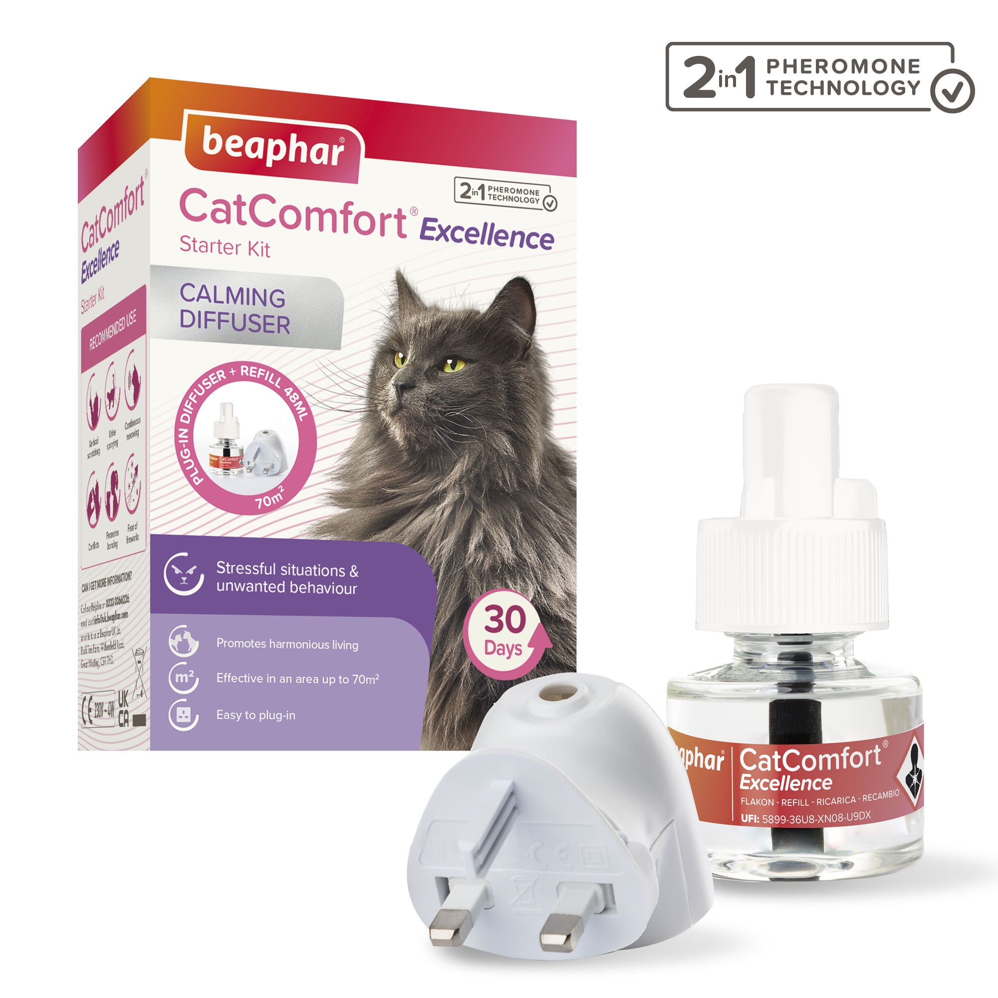 Beaphar CatComfort® Excellence Calming Diffuser, Starter Kit 1x diffuser plug-in and 1x 48ml refill