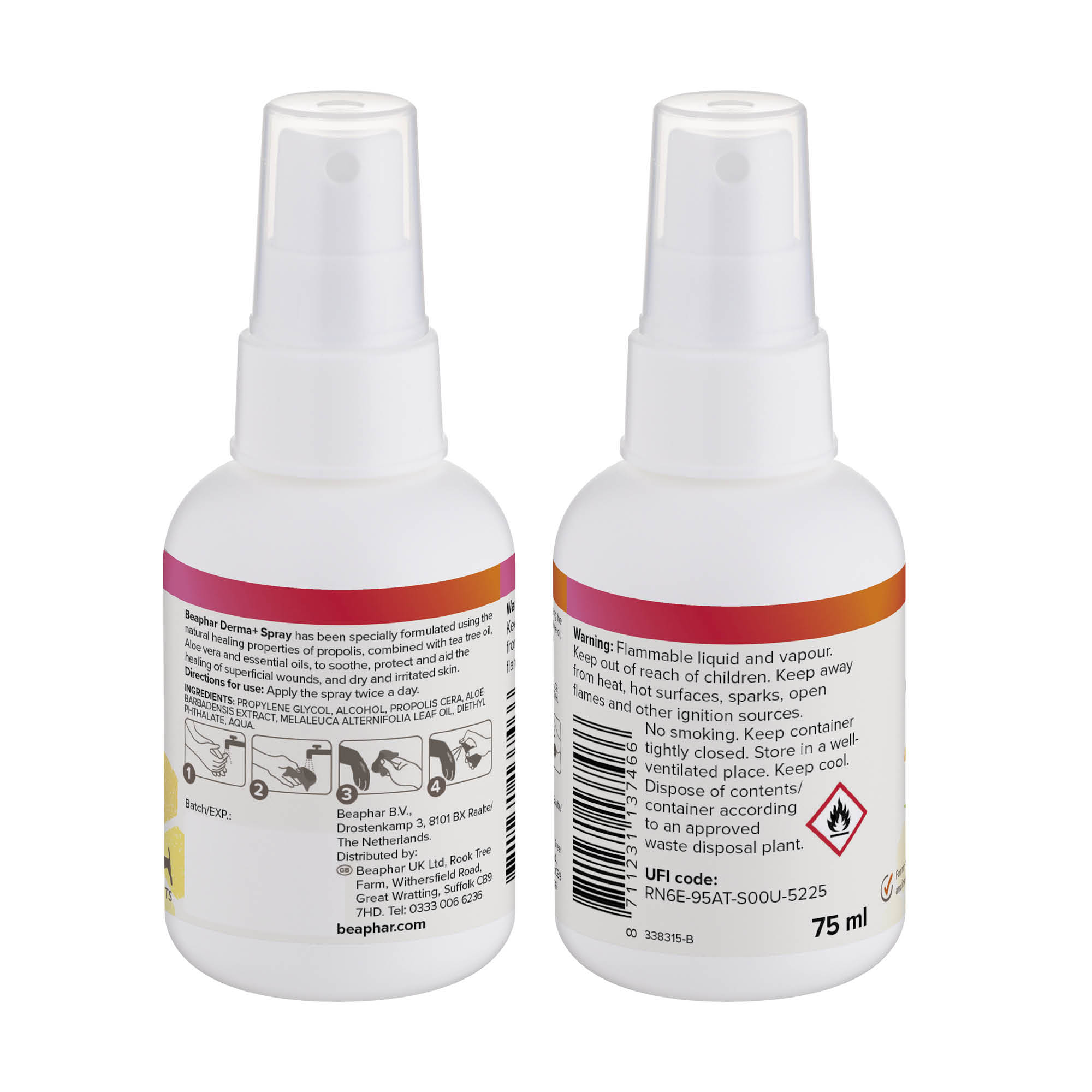Beaphar Derma+ Wound Spray for Cats, Dogs, Small Animals & Birds, 75ml