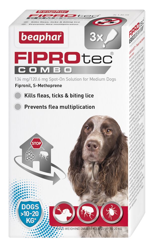 Beaphar FIPROtec® COMBO Flea & Tick Spot-On for Medium Dogs | 10-20kg | 3 Pipettes