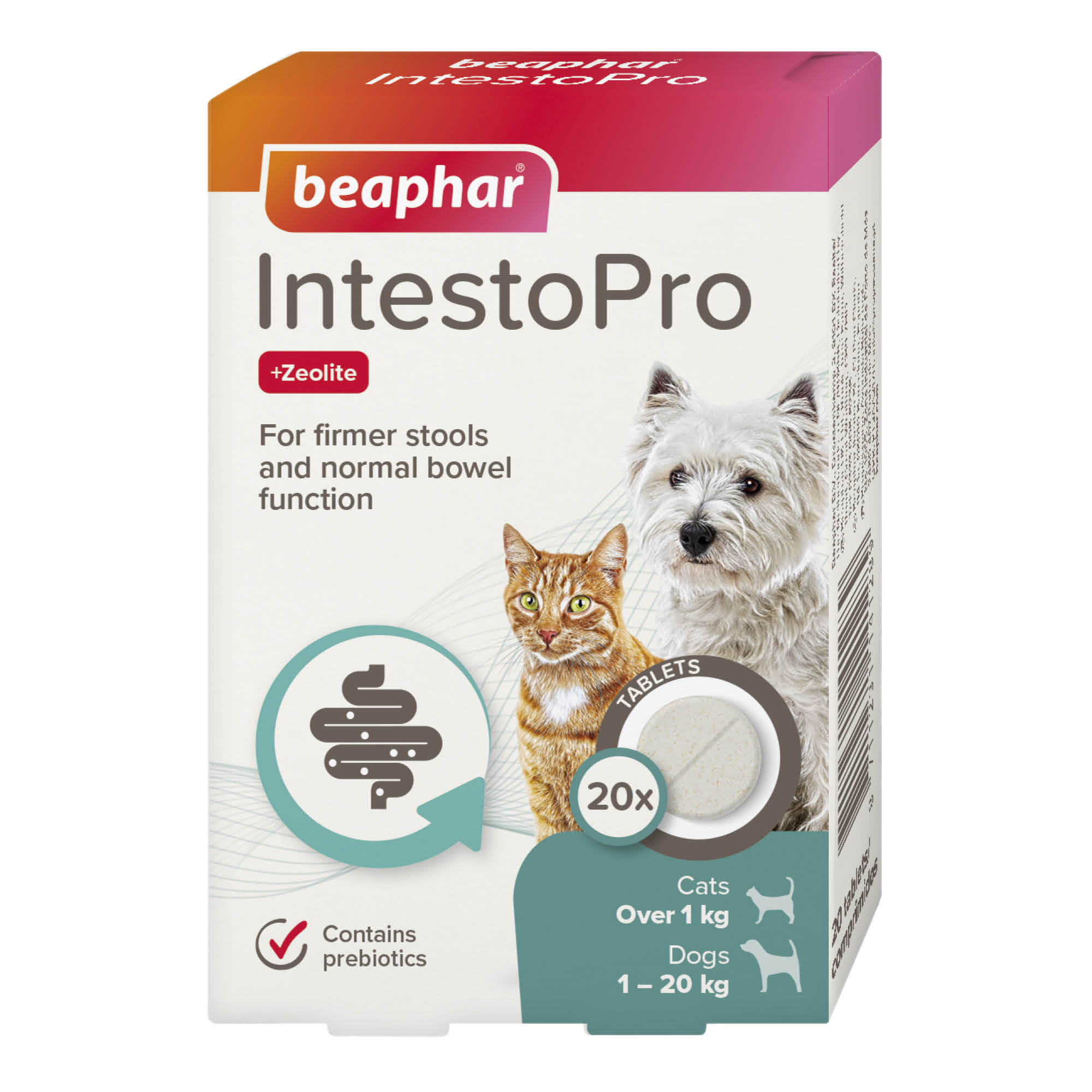 Beaphar IntestoPro Prebiotic Stool Firming Tablets for Cats & Small Dogs (1-20kg), 20 tablets