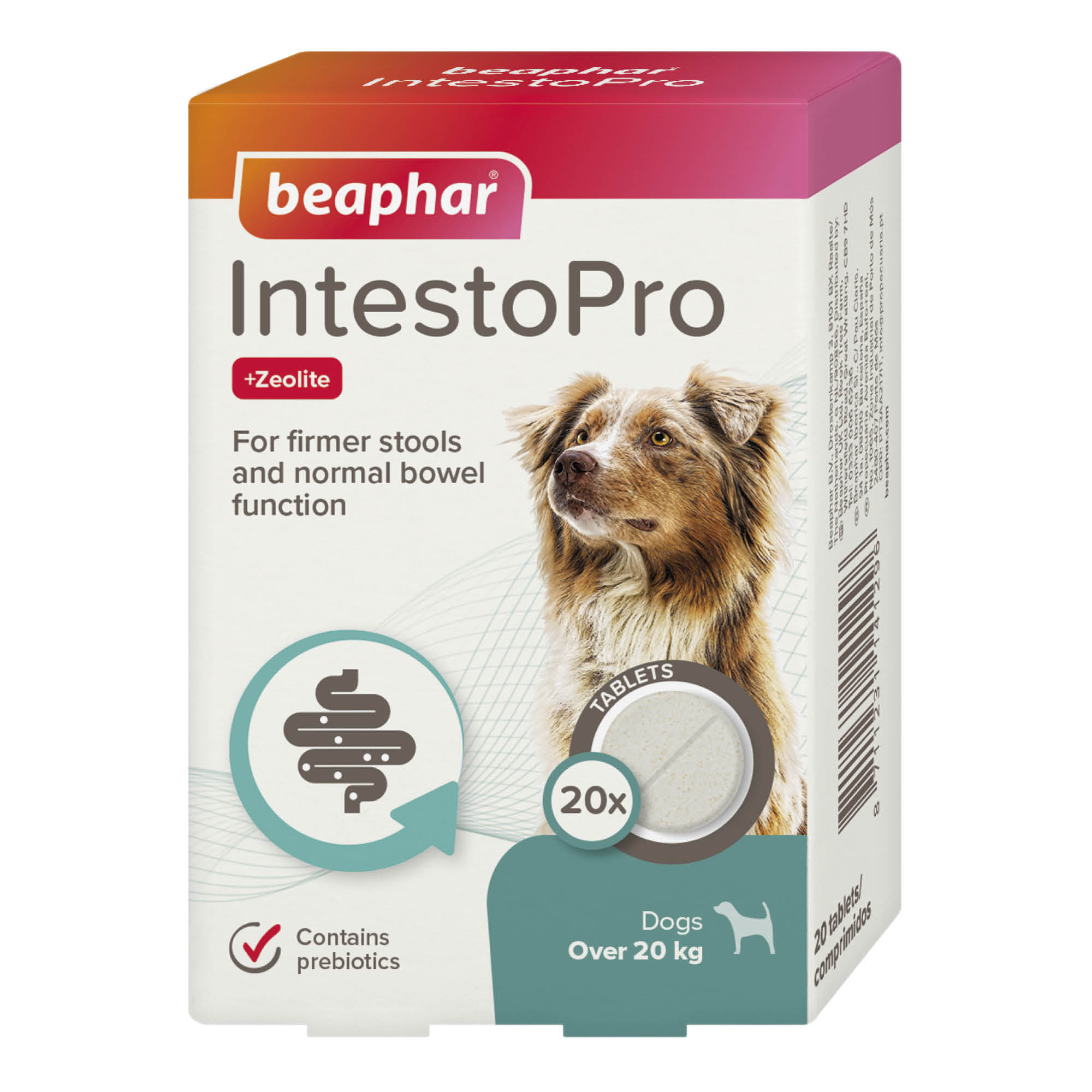 Beaphar IntestoPro Prebiotic Stool Firming Tablets for Medium & Large Dogs (over 20kg), 20 tablets