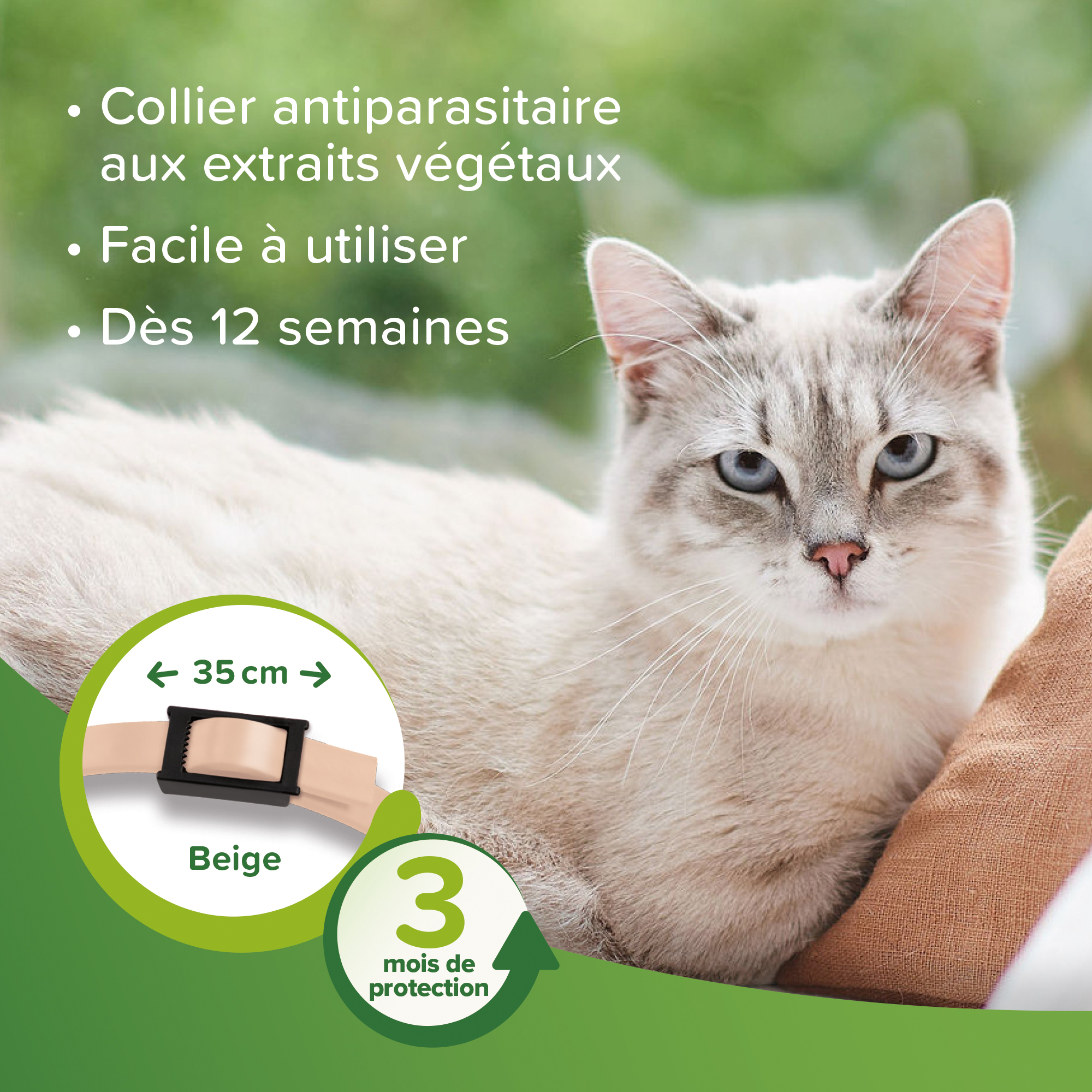 VETOpure, collier répulsif antiparasitaire pour chat - Beige