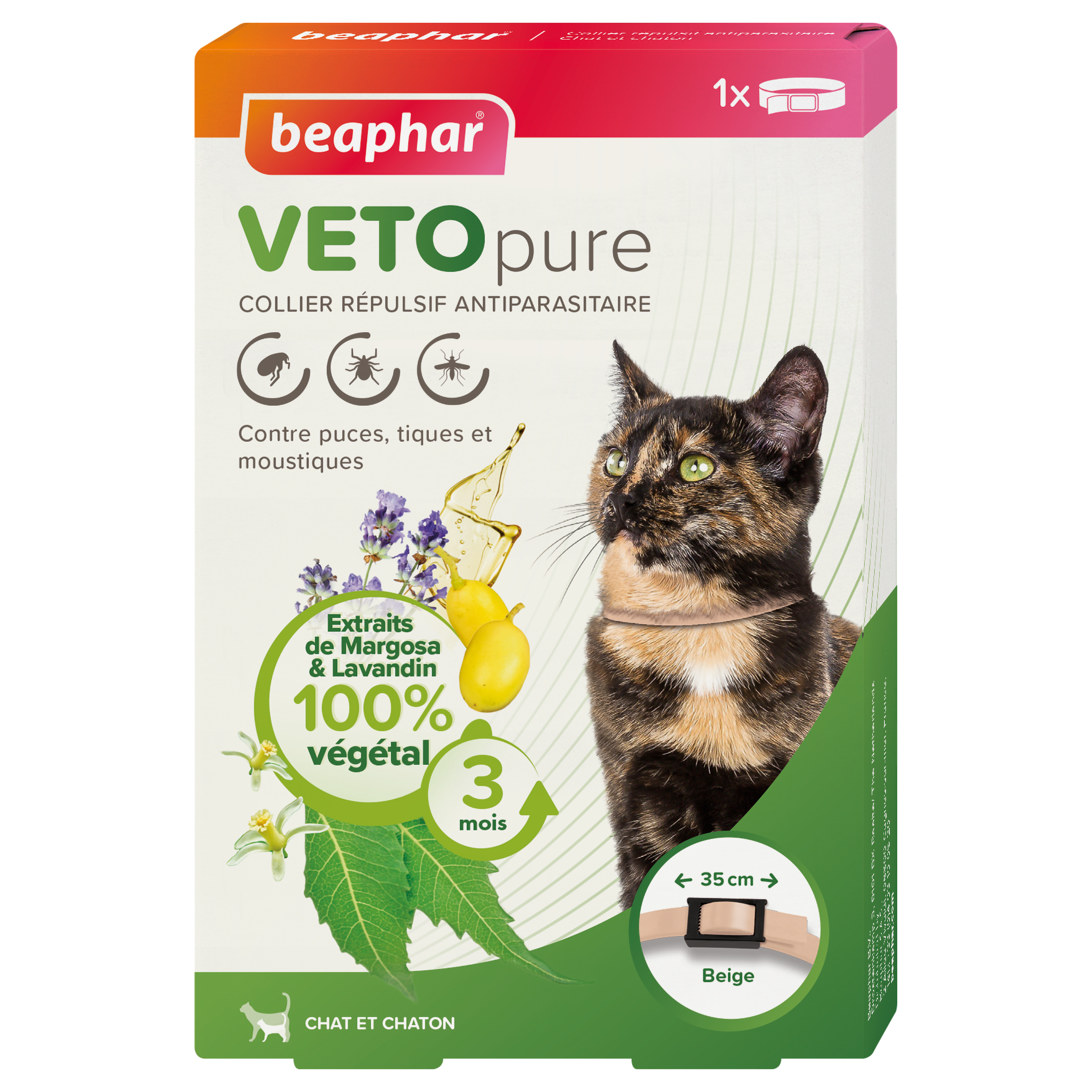 VETOpure, collier répulsif antiparasitaire pour chat - Beige