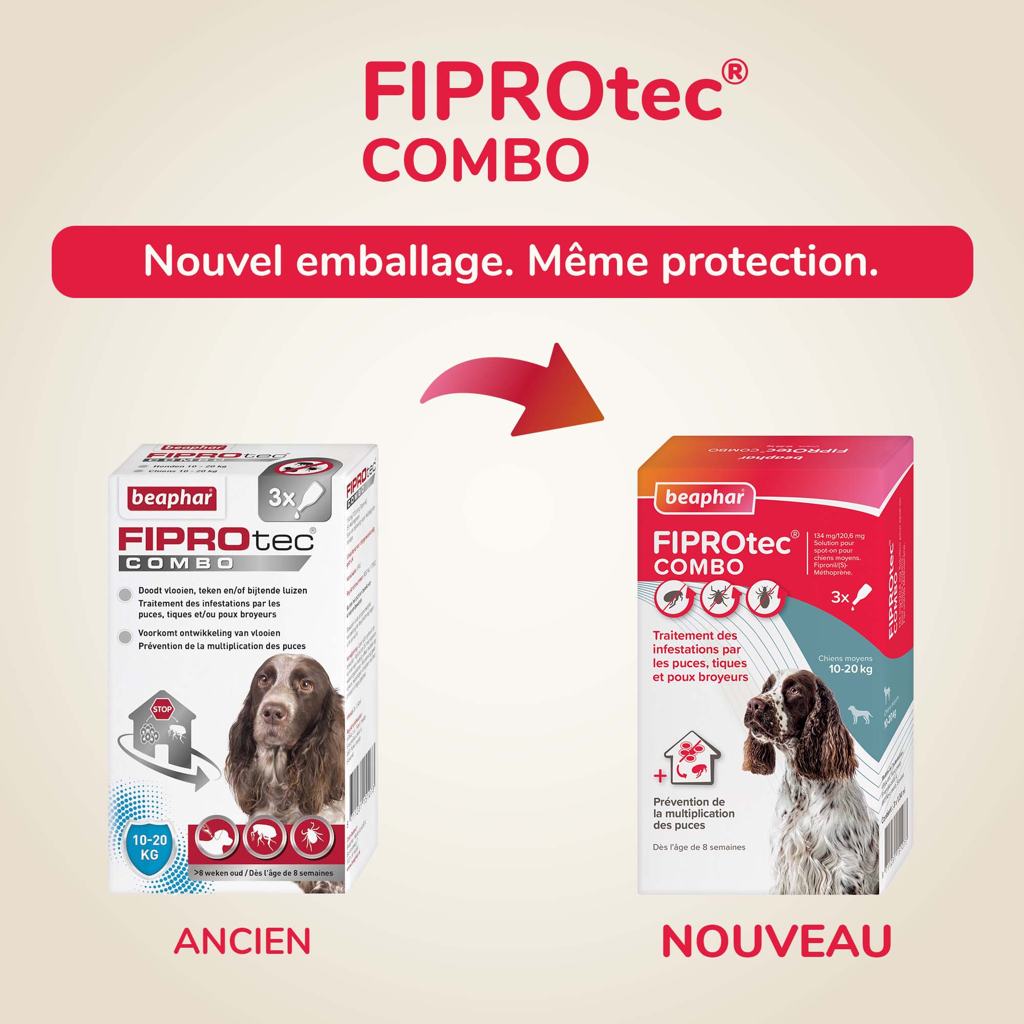 FIPROtec COMBO 134 mg / 120,6 mg, Solution pour spot-on pour chiens moyens