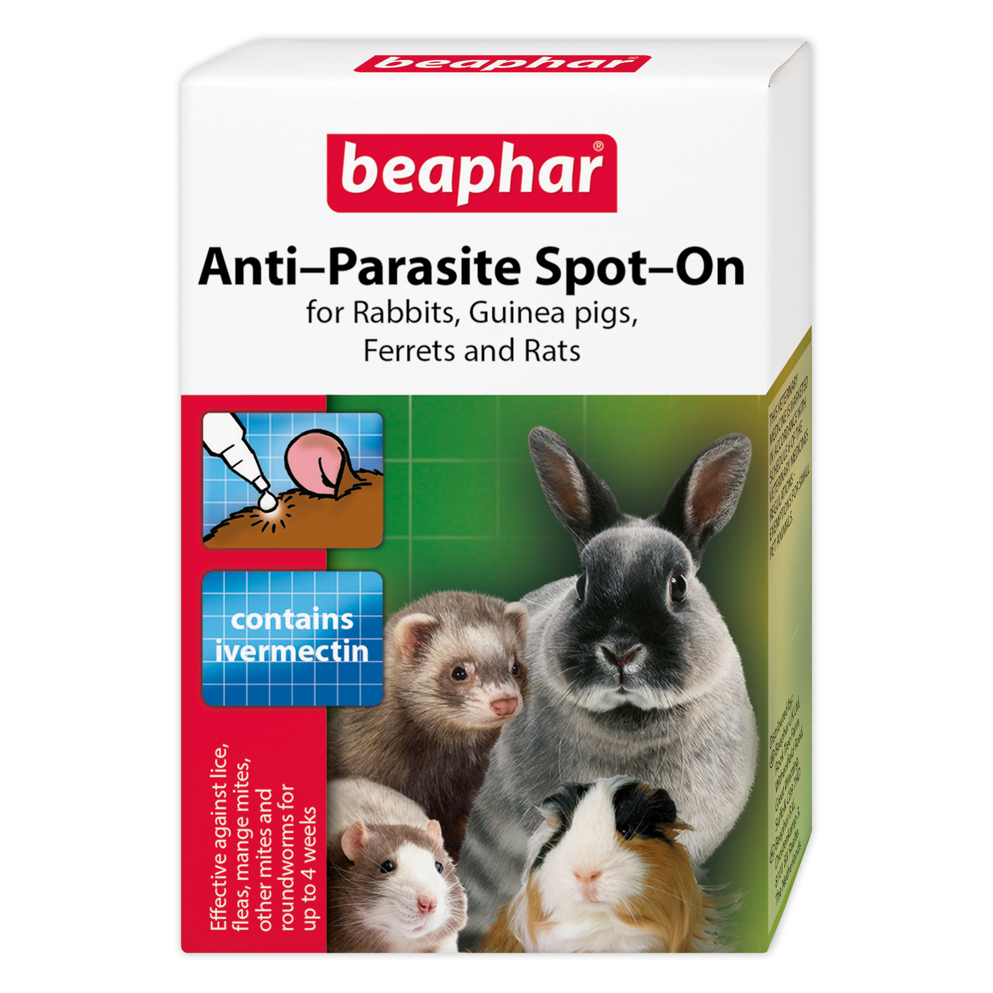Beaphar Anti-Parasite Spot-On for Rabbits, Guinea Pigs, Ferrets & Rats, 4 pipettes