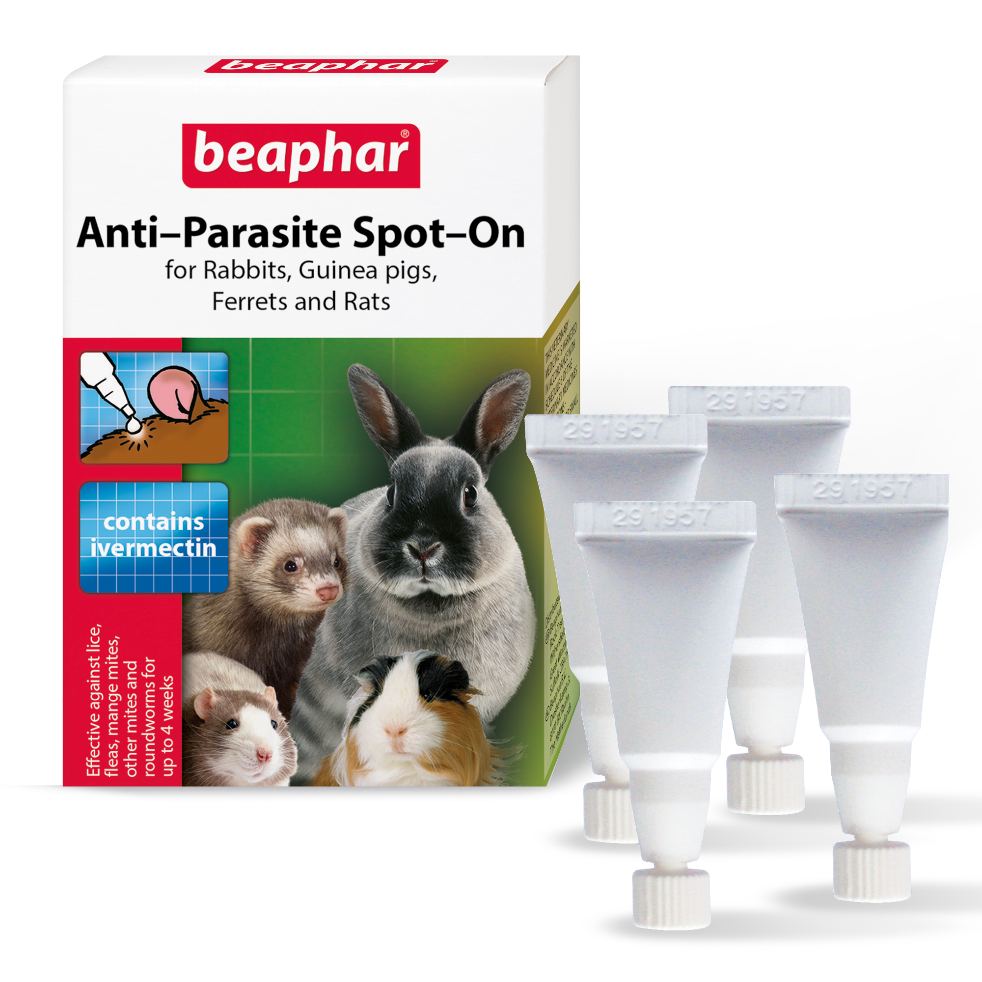 Beaphar Anti-Parasite Spot-On for Rabbits, Guinea Pigs, Ferrets & Rats, 4 pipettes