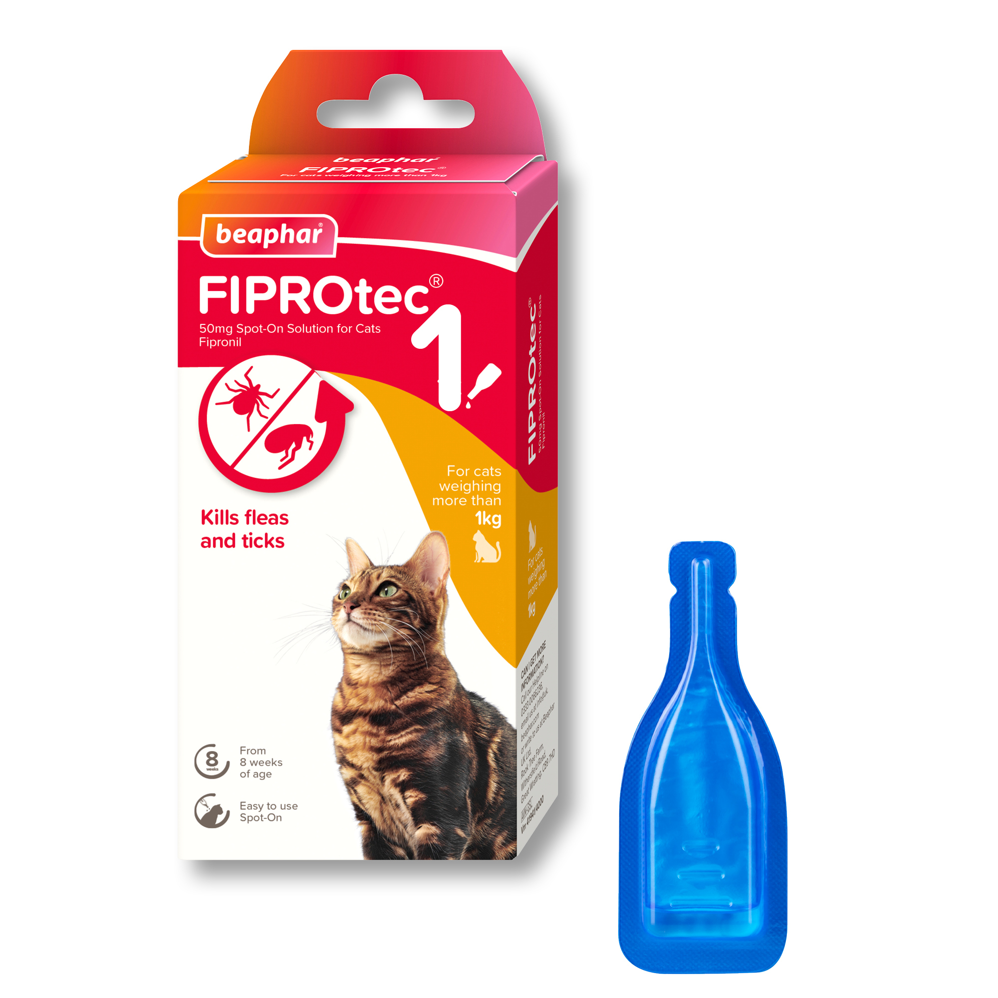 Beaphar FIPROtec® Flea & Tick Spot-On for Cats, 1 Pipette