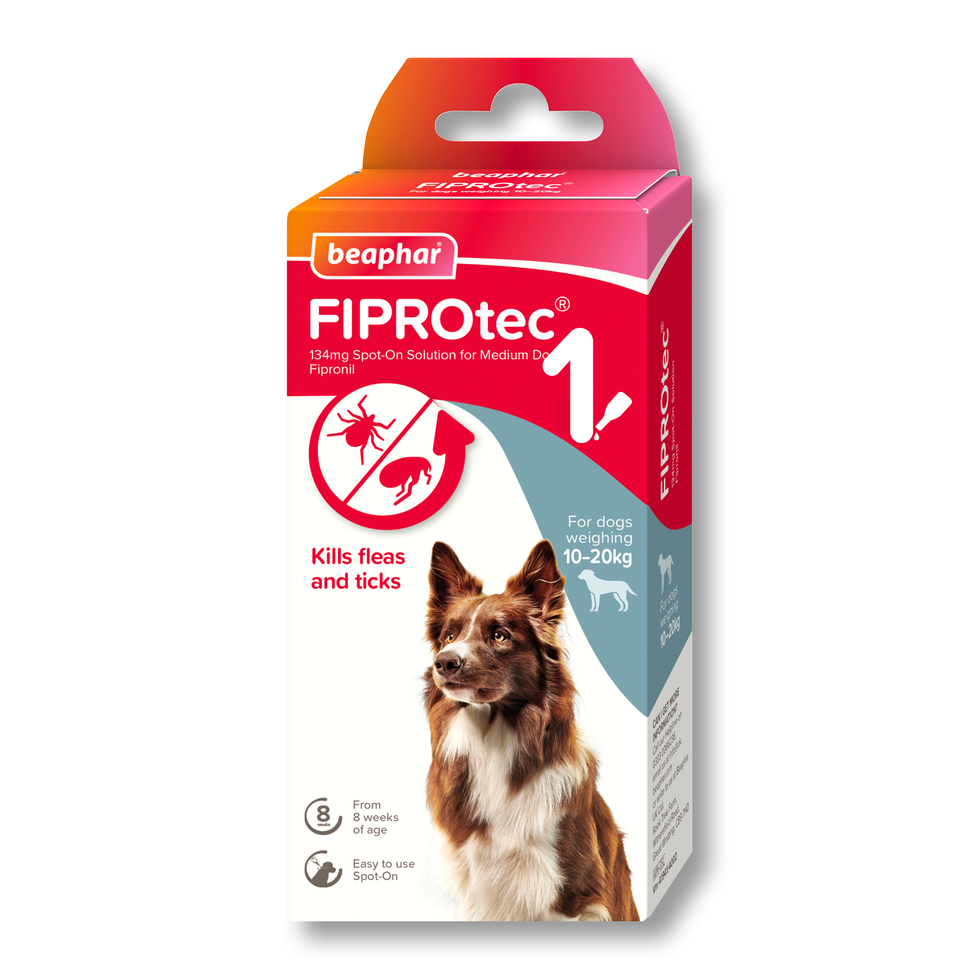 Beaphar FIPROtec® Flea & Tick Spot-On for Medium Dogs (10-20kg), 1 Pipette