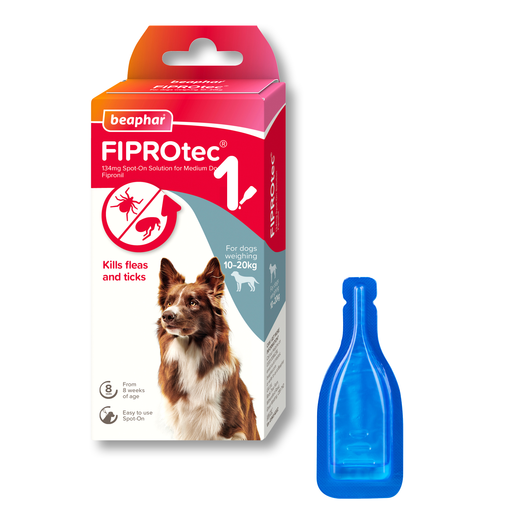 Beaphar FIPROtec® Flea & Tick Spot-On for Medium Dogs (10-20kg), 1 Pipette
