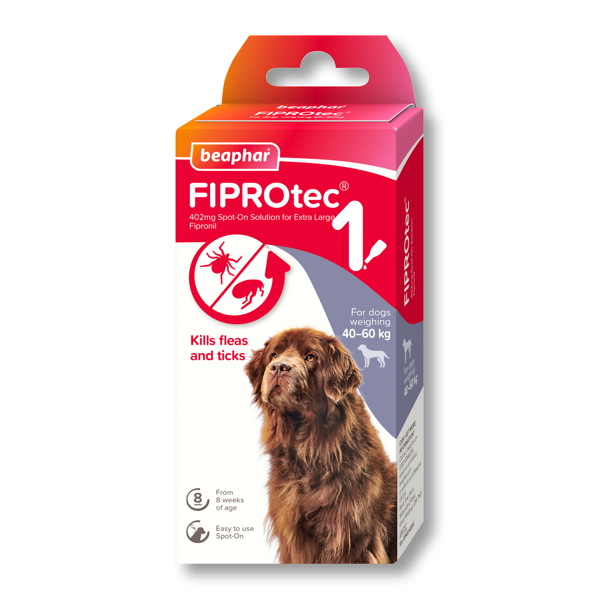 Beaphar FIPROtec® Flea & Tick Spot-On for Extra Large Dogs (40-60kg), 1 Pipette