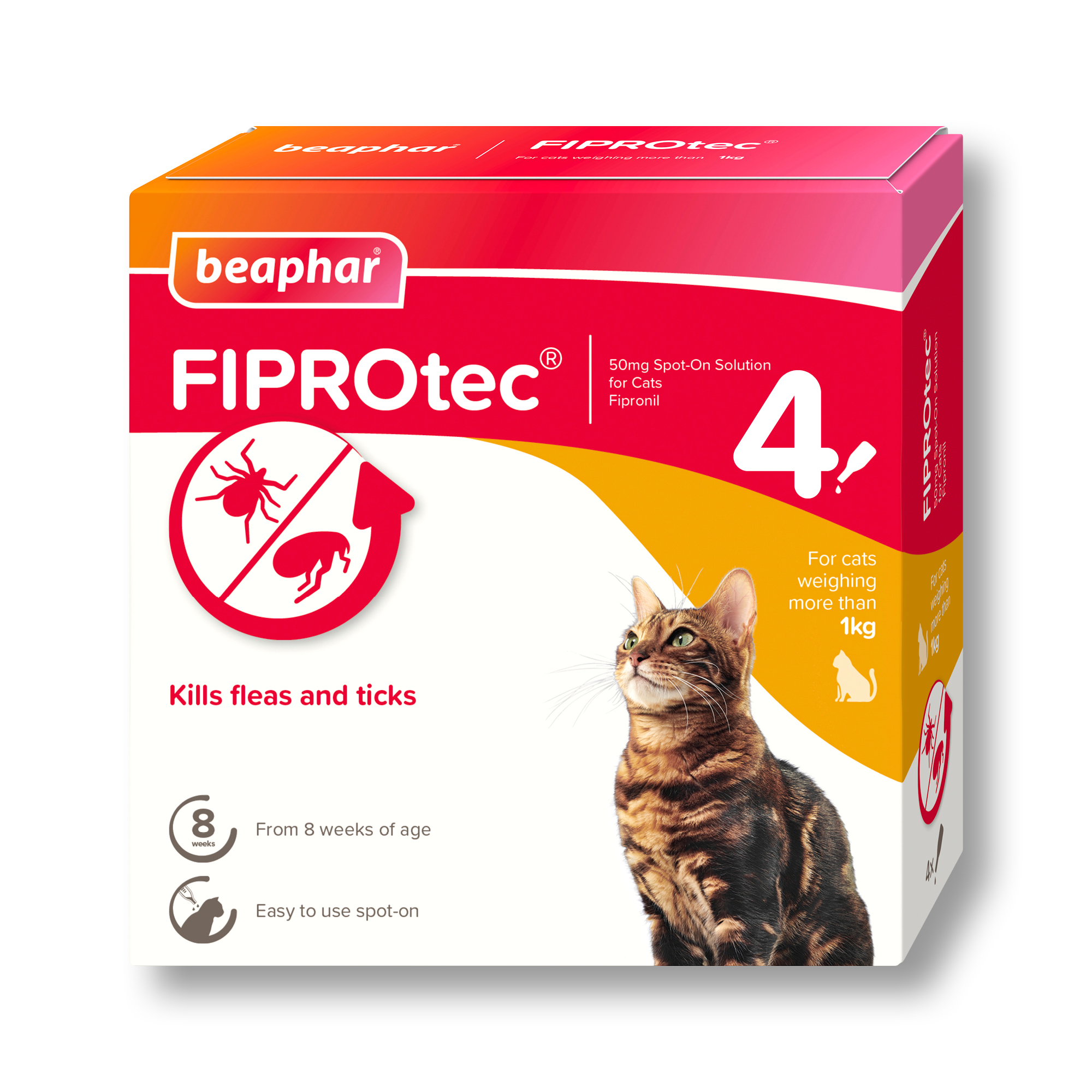 Beaphar FIPROtec® Flea & Tick Spot-On for Cats, 4 Pipettes