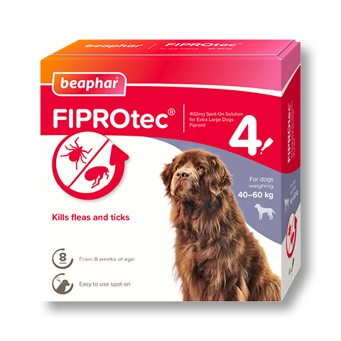 Beaphar FIPROtec® Flea & Tick Spot-On for Extra Large Dogs (40-60kg), 4 Pipettes