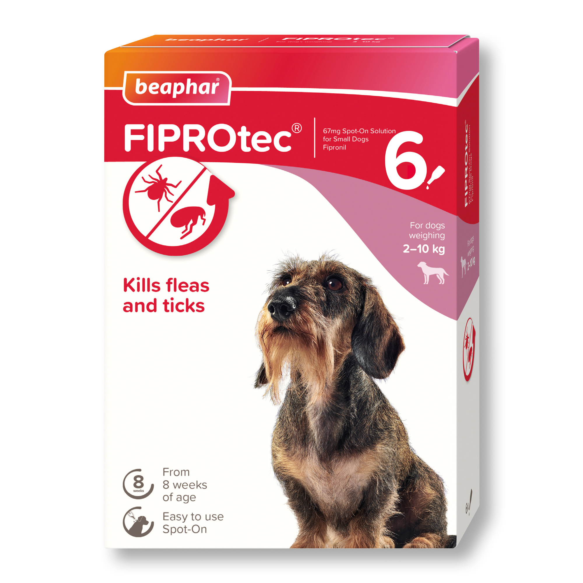 Beaphar FIPROtec® Flea & Tick Spot-On for Small Dogs (2-10kg), 6 Pipettes