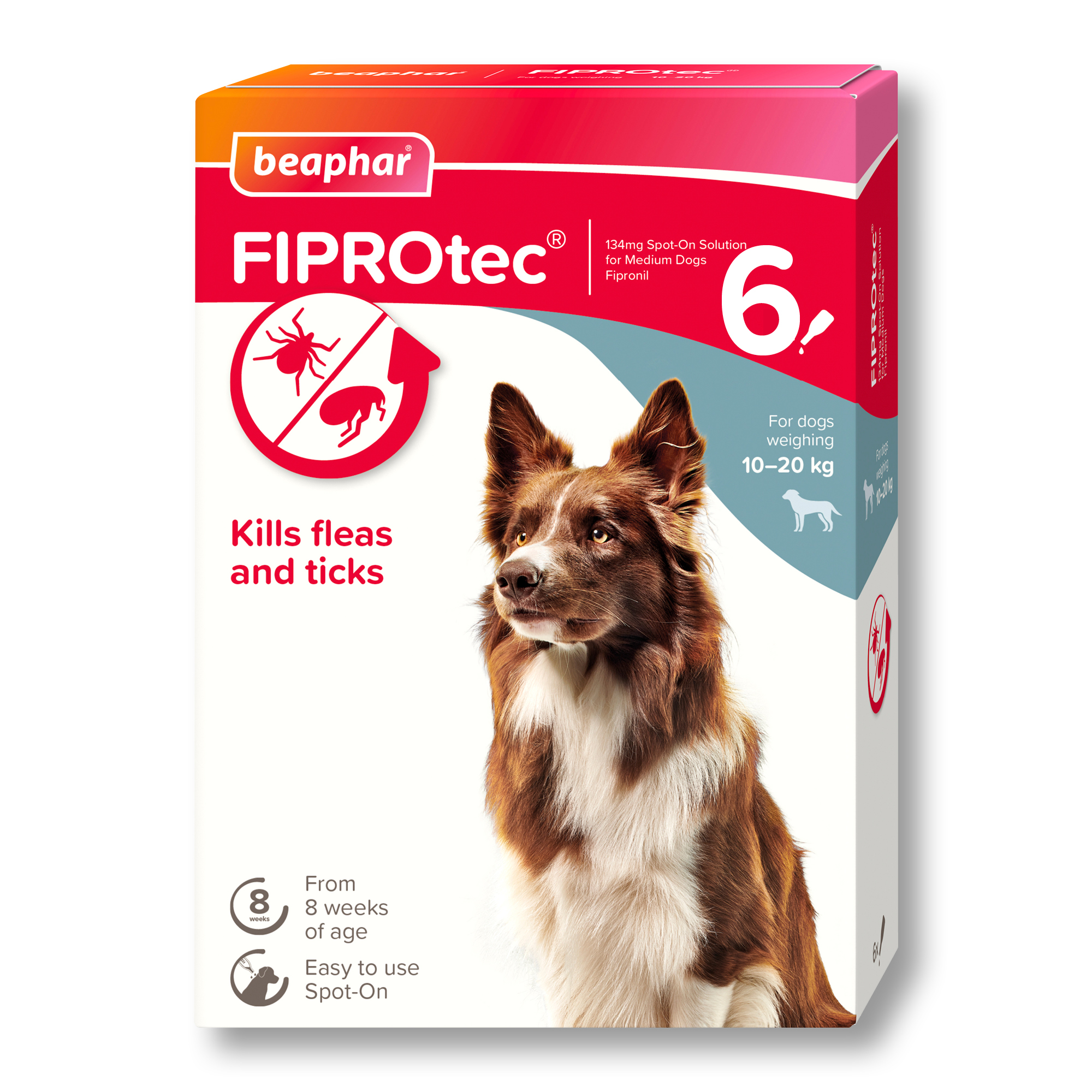 Beaphar FIPROtec® Flea & Tick Spot-On for Medium Dogs (10-20kg), 6 Pipettes