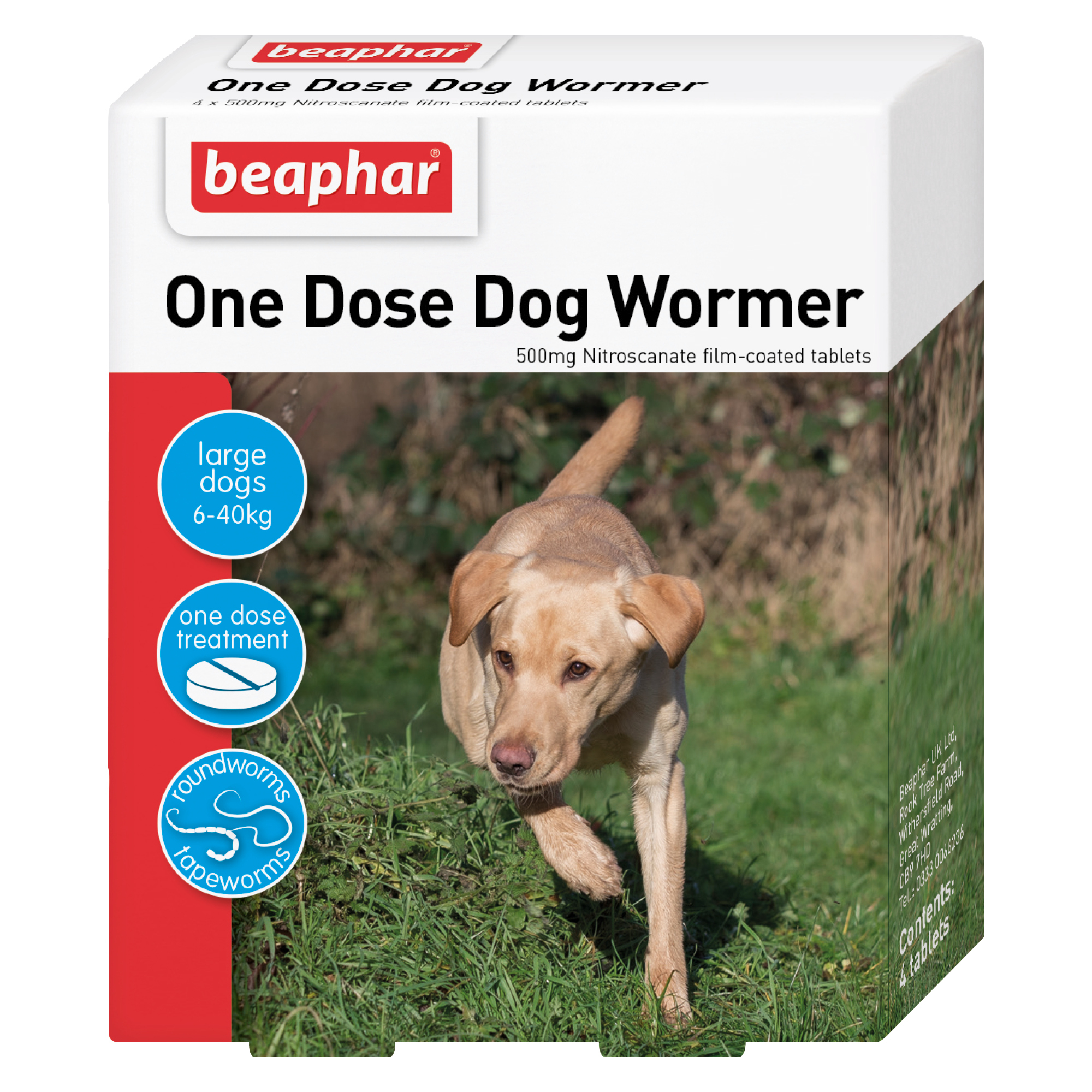 Beaphar One Dose Worming Tablets (For Large Dogs 6-40kg), 4 tablets