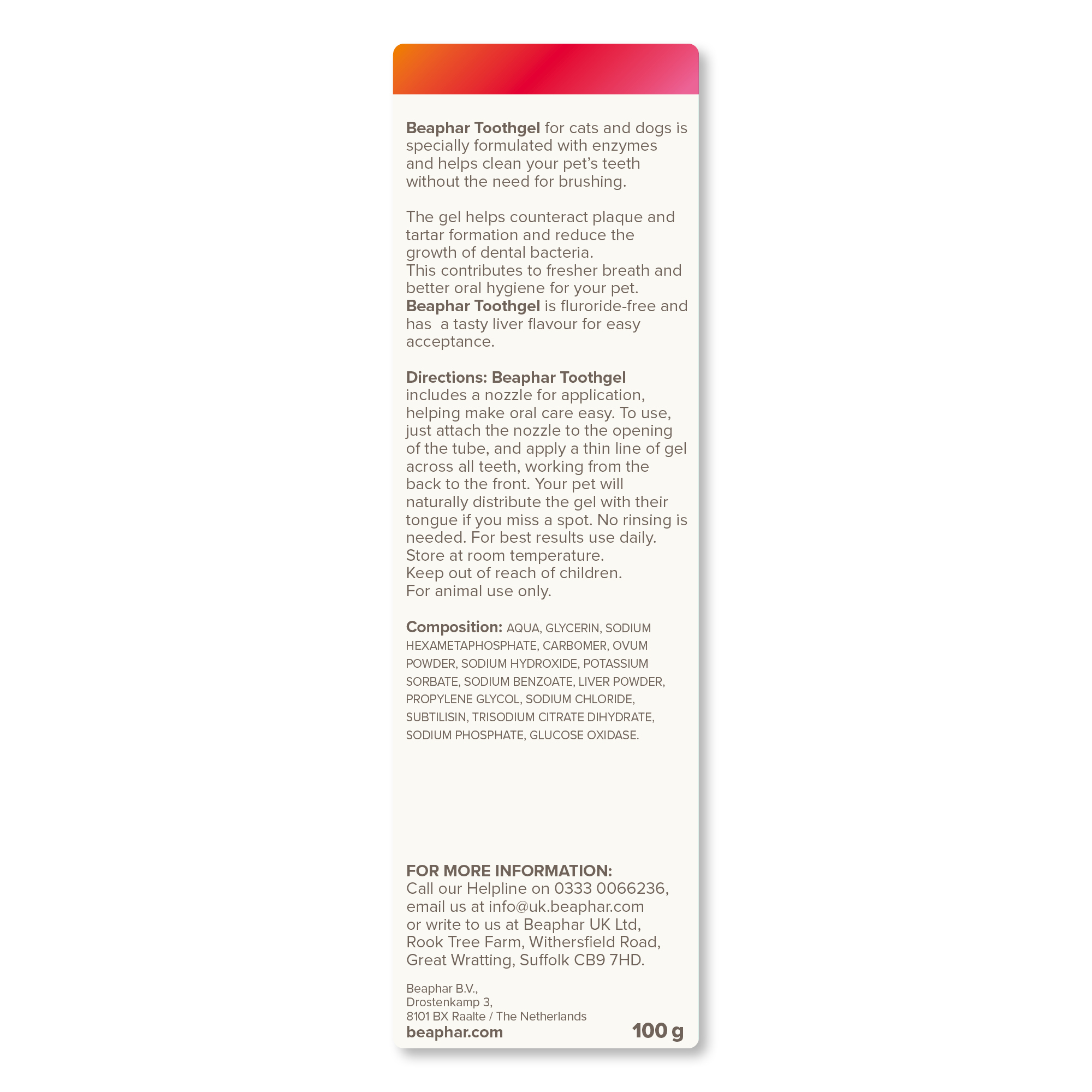 Beaphar No-Brush Toothgel with Enzymes for Cats & Dogs, 100g
