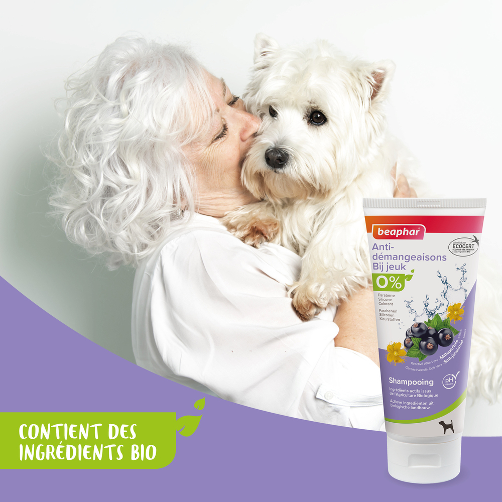 Shampoing anti-démangeaisons labellisé ECOCERT pour chien