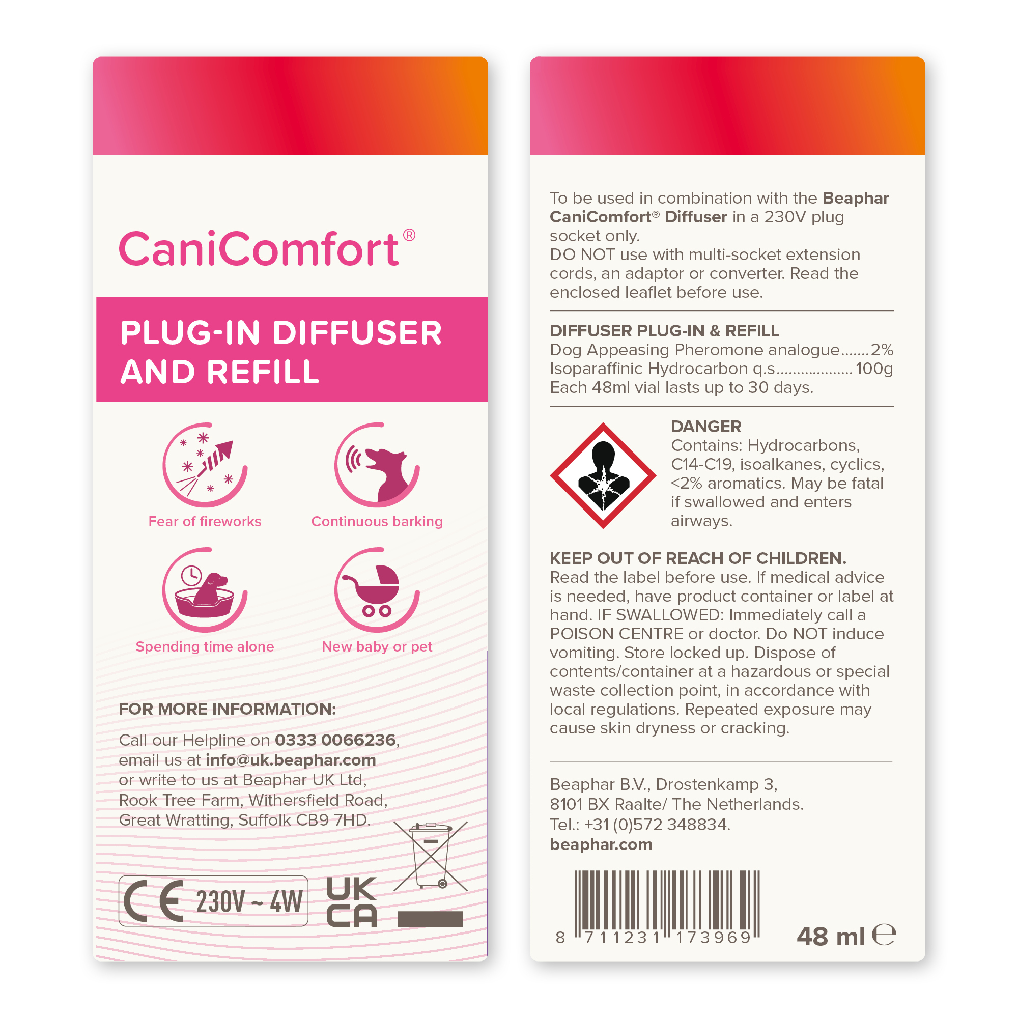 Beaphar CaniComfort® Calming Diffuser, Starter Kit 1x diffuser plug-in and 1x 48ml refill
