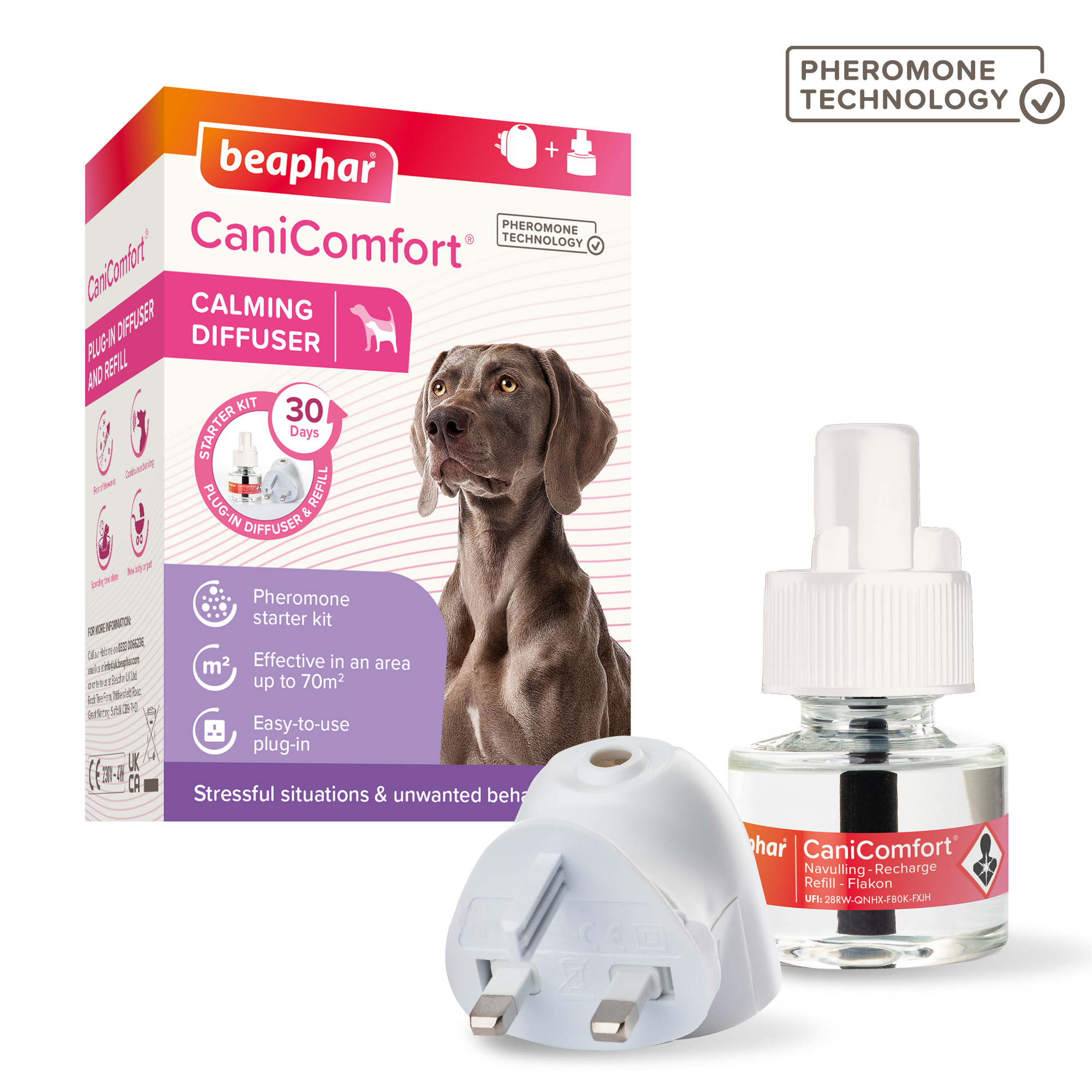 Beaphar CaniComfort® Calming Diffuser, Starter Kit 1x diffuser plug-in and 1x 48ml refill