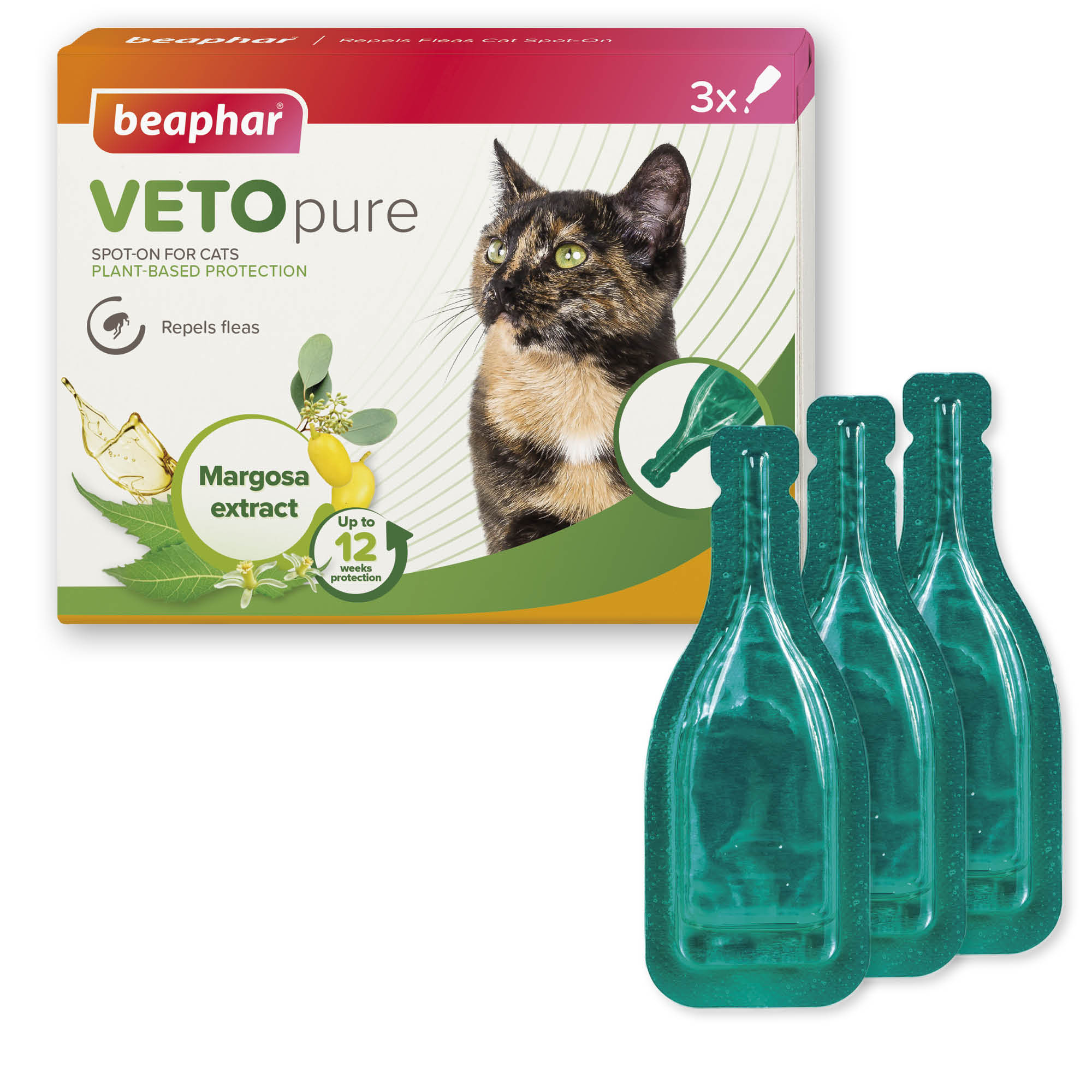 Beaphar VETOpure Plant-Based Flea Repellent Spot-On for Cats, 3 pipettes