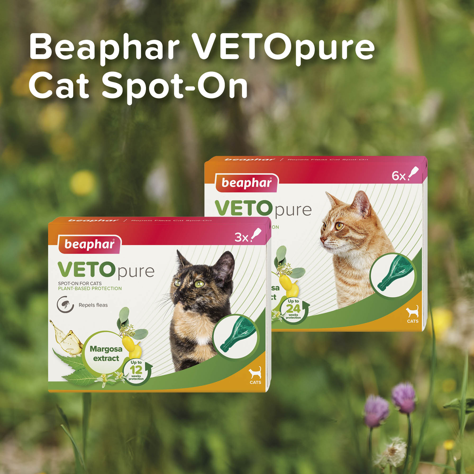 Beaphar VETOpure Plant-Based Flea Repellent Spot-On for Cats, 3 pipettes