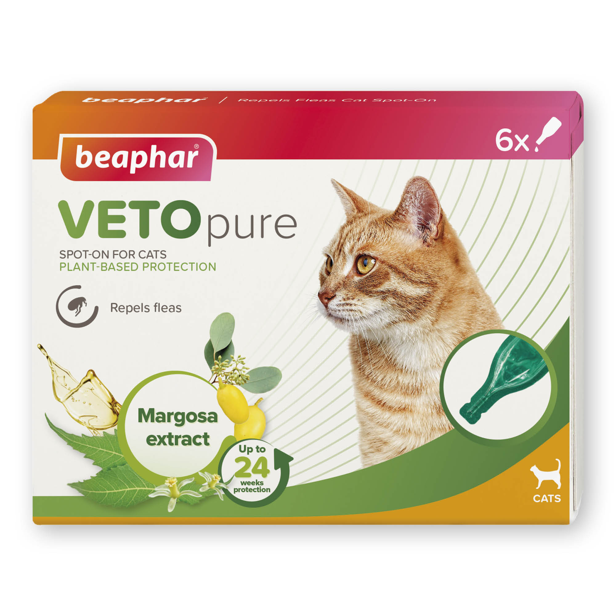 Beaphar VETOpure Plant-Based Flea Repellent Spot-On for Cats, 6 pipettes