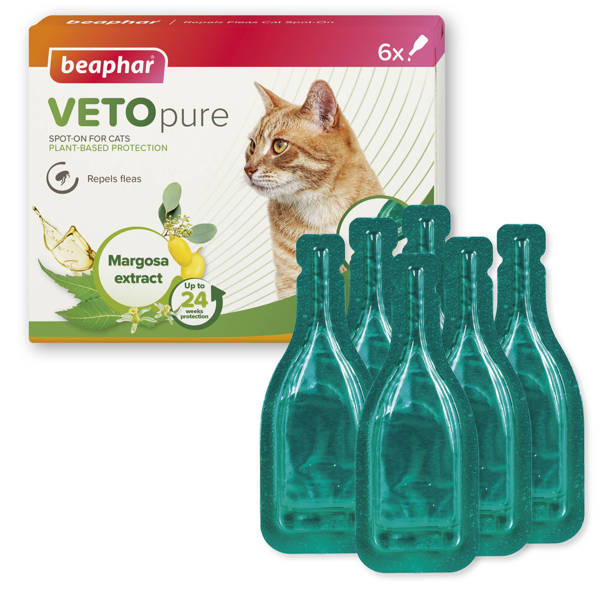 Beaphar VETOpure Plant-Based Flea Repellent Spot-On for Cats, 6 pipettes