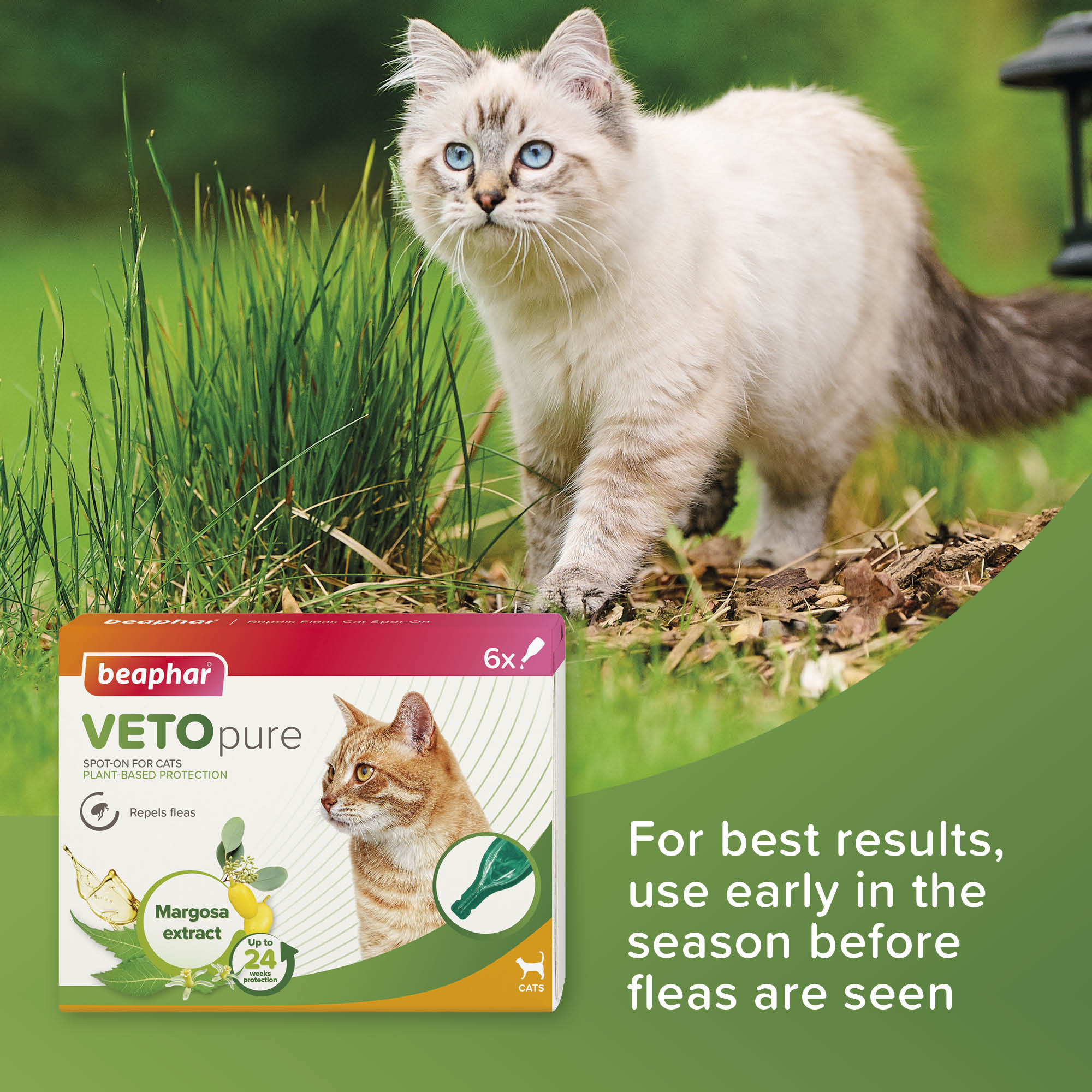 Beaphar VETOpure Plant-Based Flea Repellent Spot-On for Cats, 6 pipettes