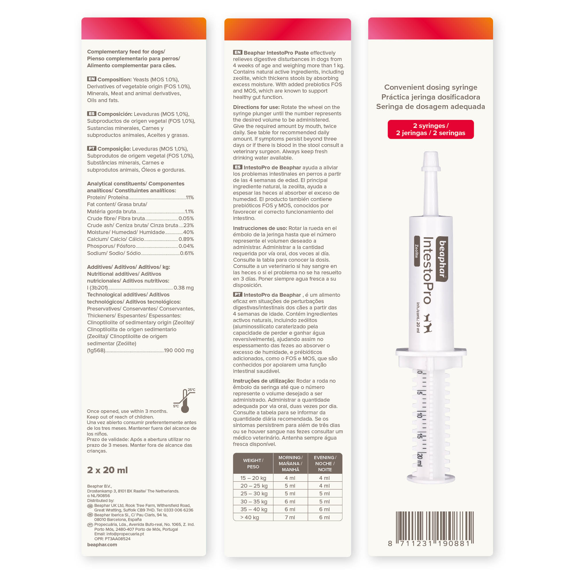 Beaphar IntestoPro Prebiotic Stool Firming Paste for Medium/Large Dogs (>15kg), 2 x 20ml