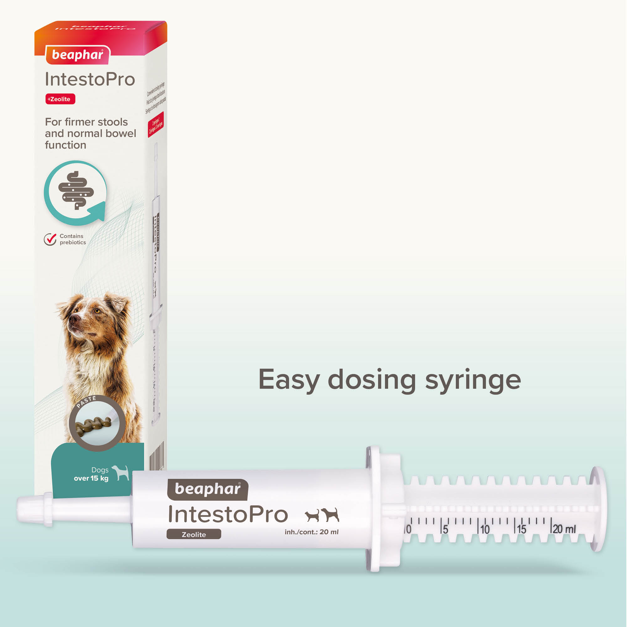 Beaphar IntestoPro Prebiotic Stool Firming Paste for Medium/Large Dogs (>15kg), 2 x 20ml