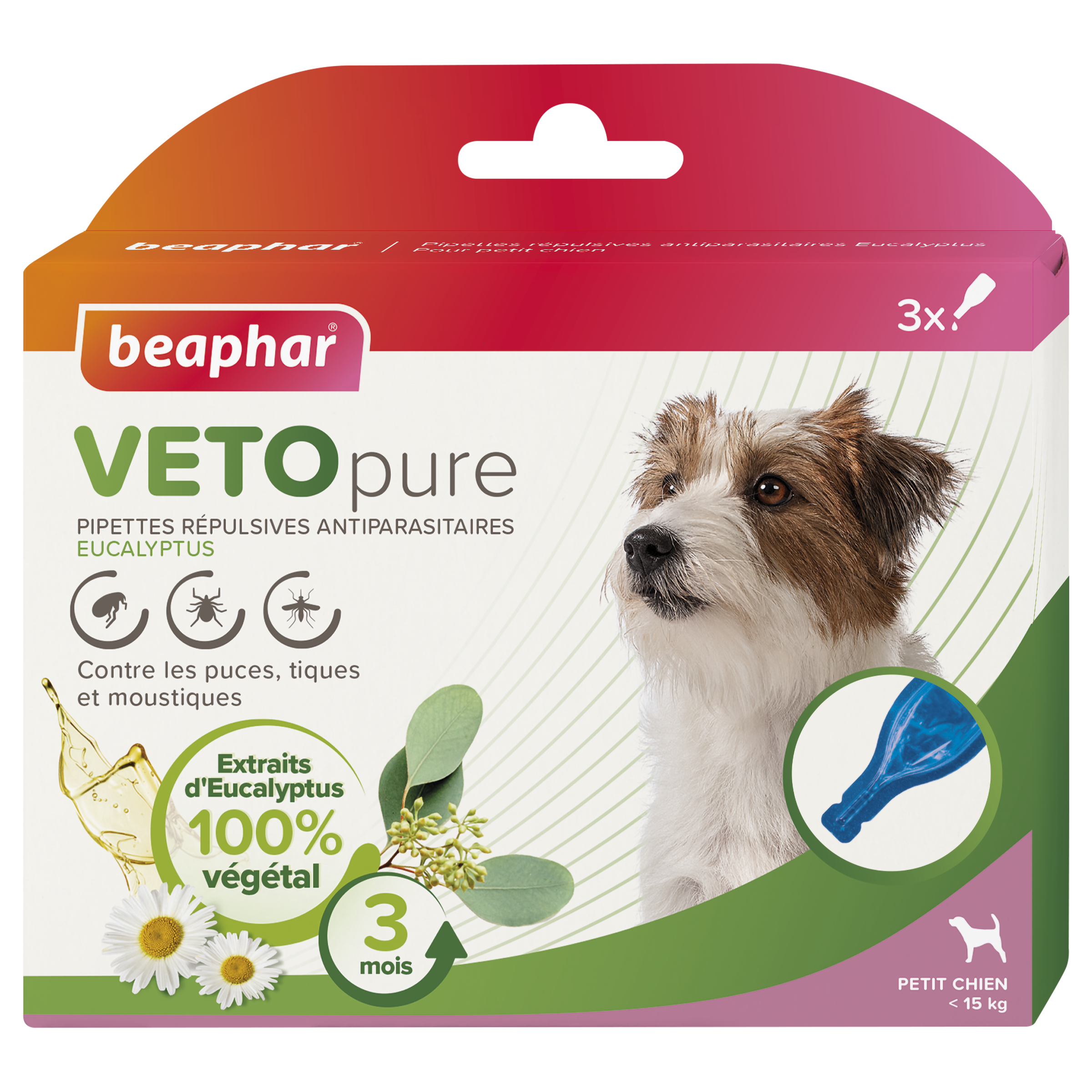 VETOpure, pipettes répulsives antiparasitaires à l'Eucalyptus pour petit chien x 3