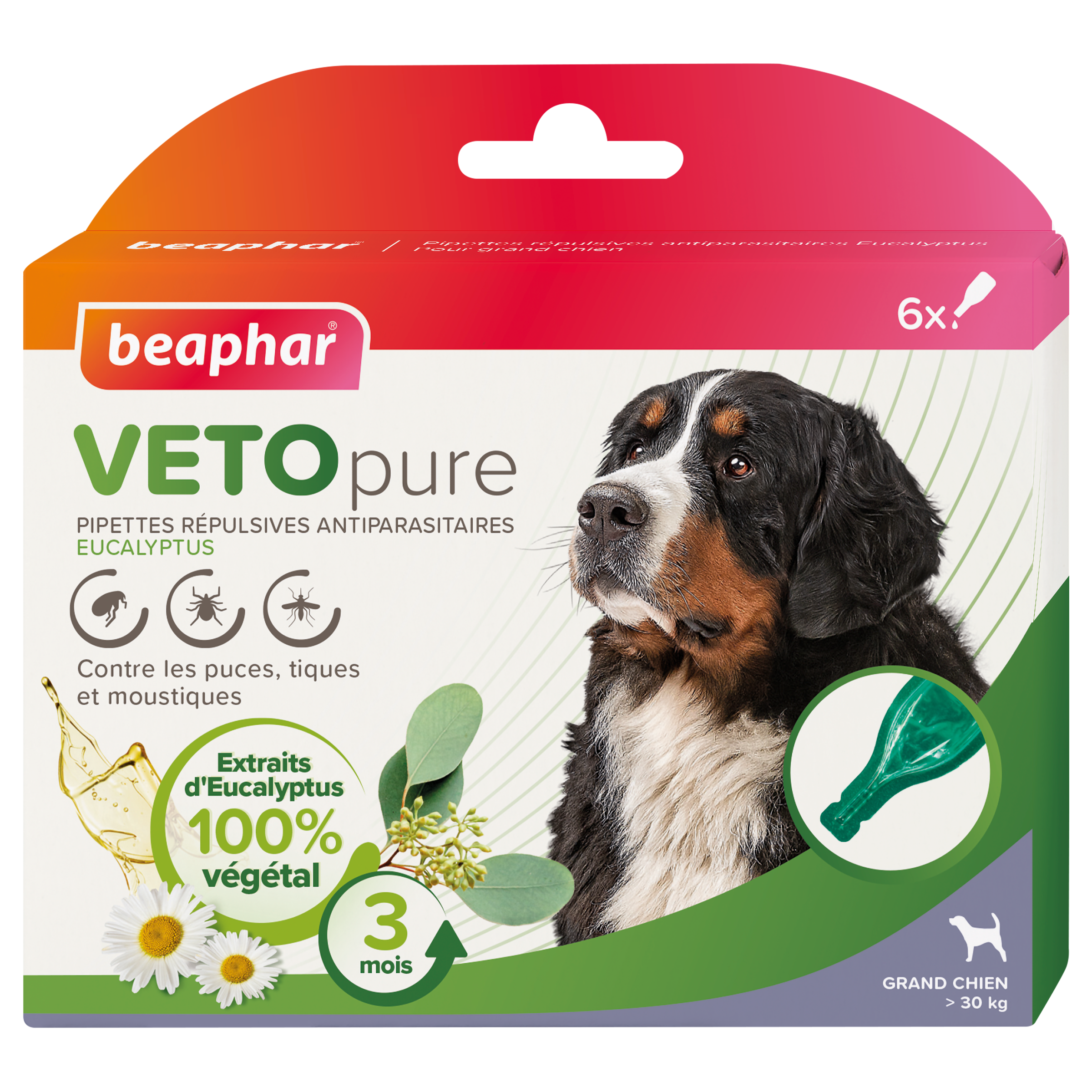 VETOpure, pipettes répulsives antiparasitaires à l'Eucalyptus pour grand chien x 3