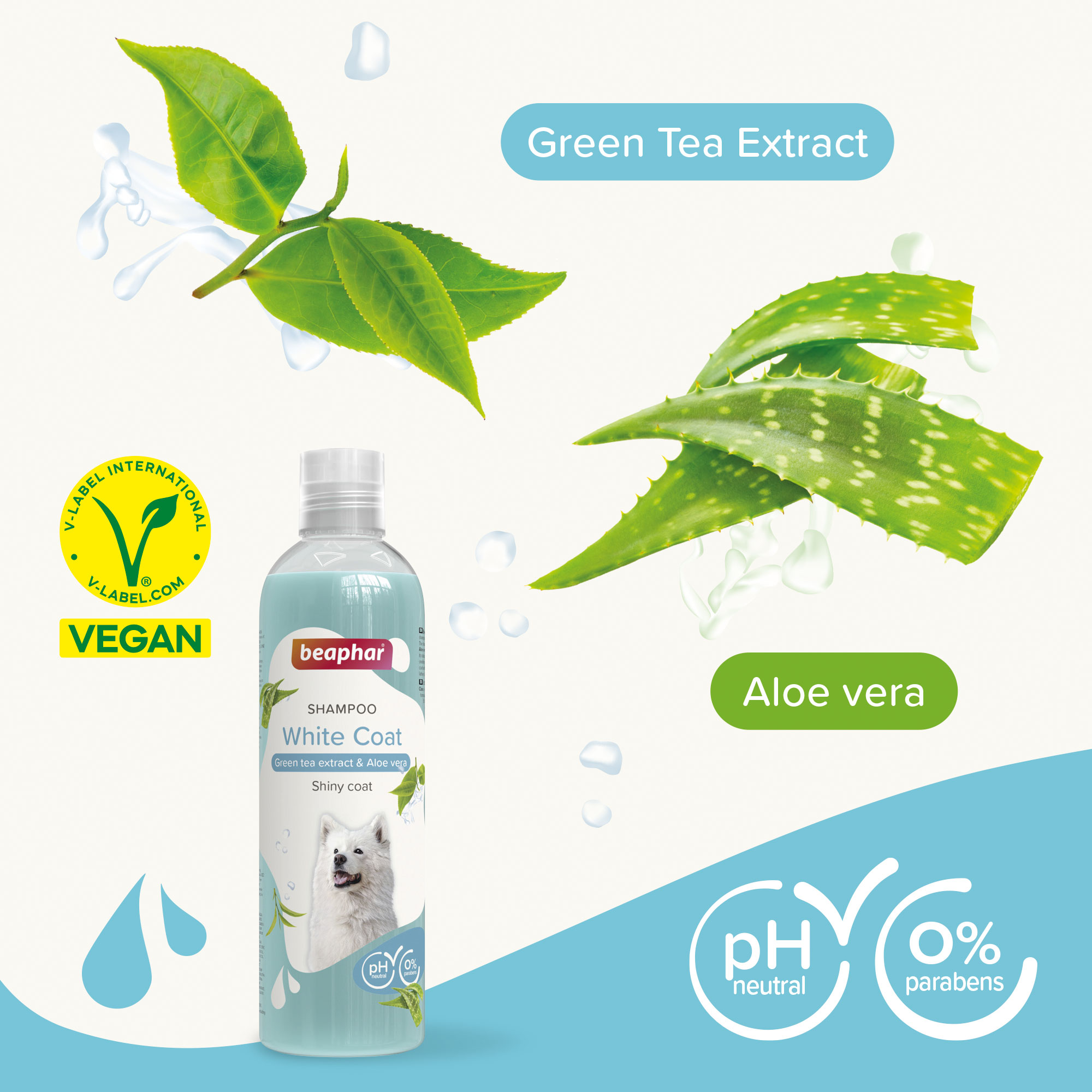 Beaphar White Coat Shampoo for Dogs with Green Tea Extract & Aloe vera - 250ml