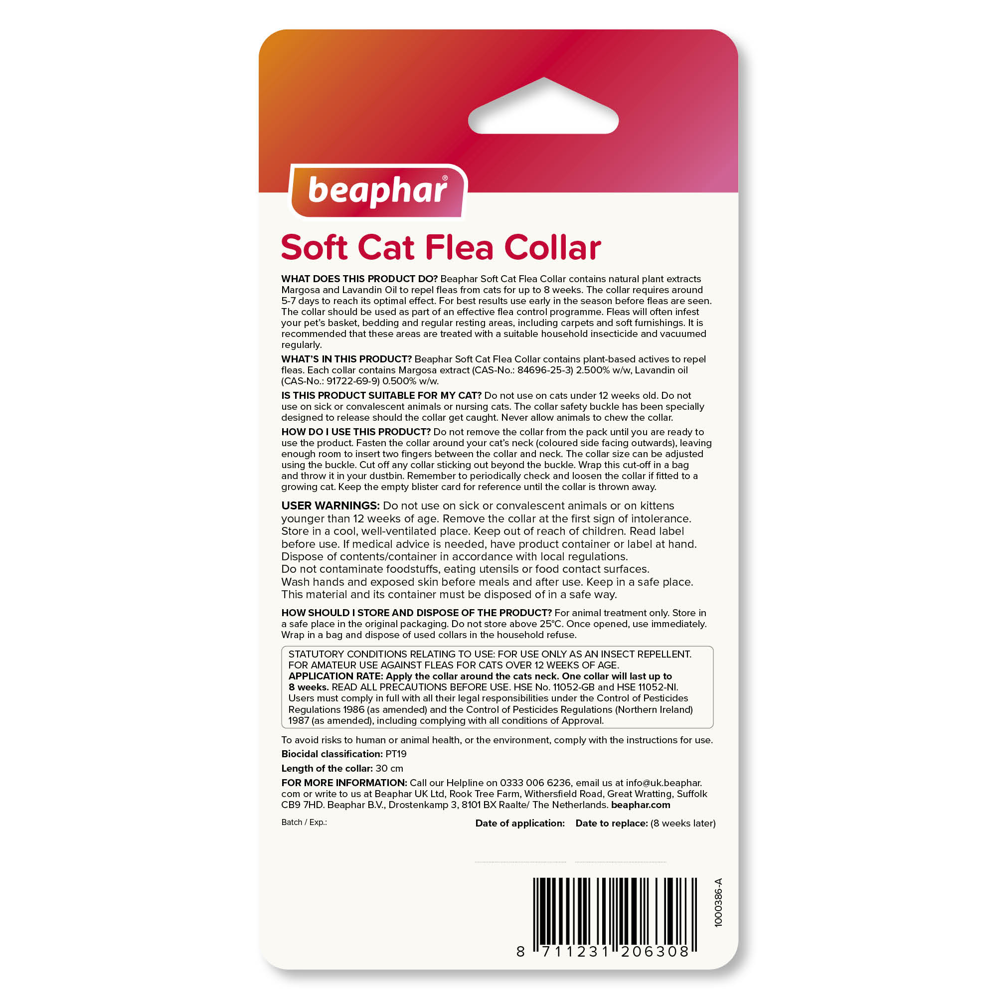 Beaphar Soft Reflective Flea Collar for Cats, 30cm