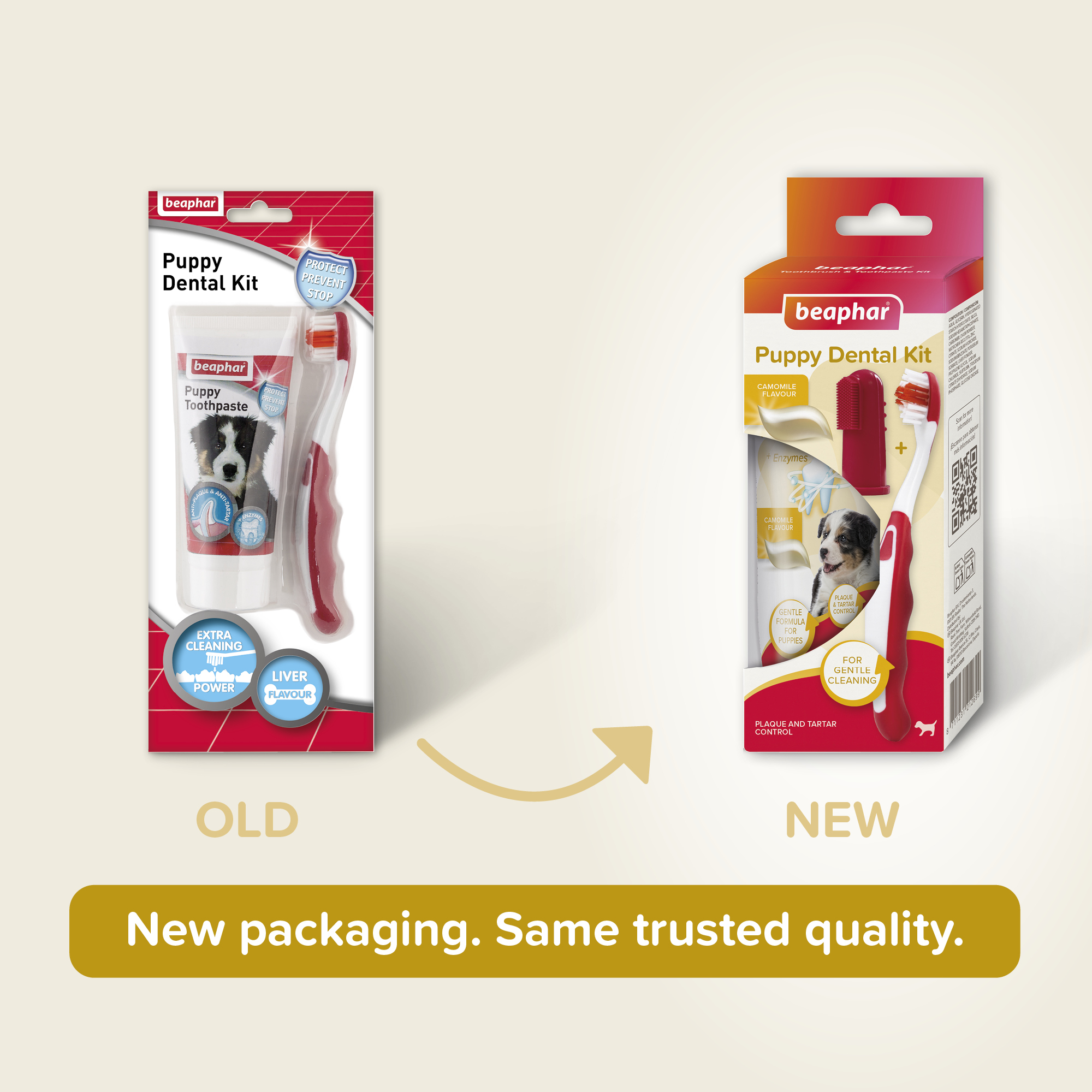 Beaphar Puppy Dental Kit, 1 x toothbrush, 1 x finger toothbrush, 1 x 50g camomile-flavoured toothpaste