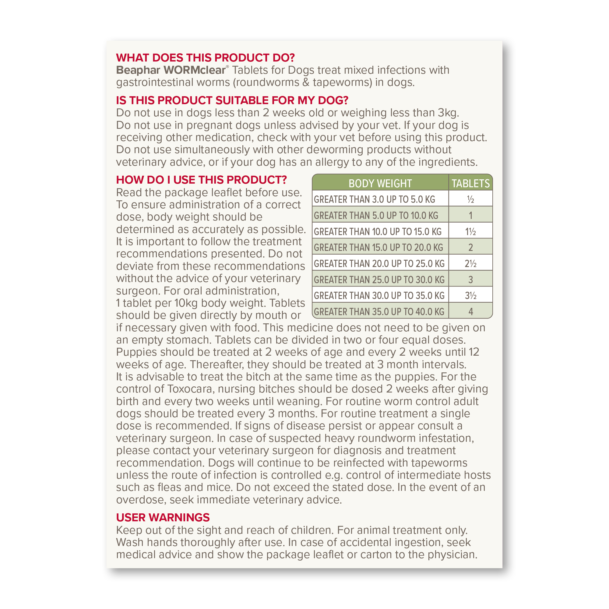 Beaphar WORMclear® Worming Tablets for Dogs (up to 40kg) – 4 Tablets