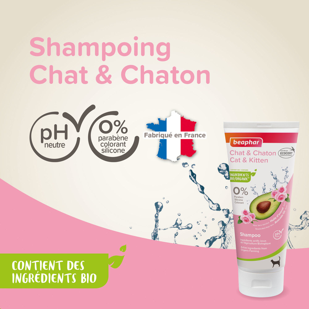 Shampoing labellisé ECOCERT pour chat et chaton - 200 ml