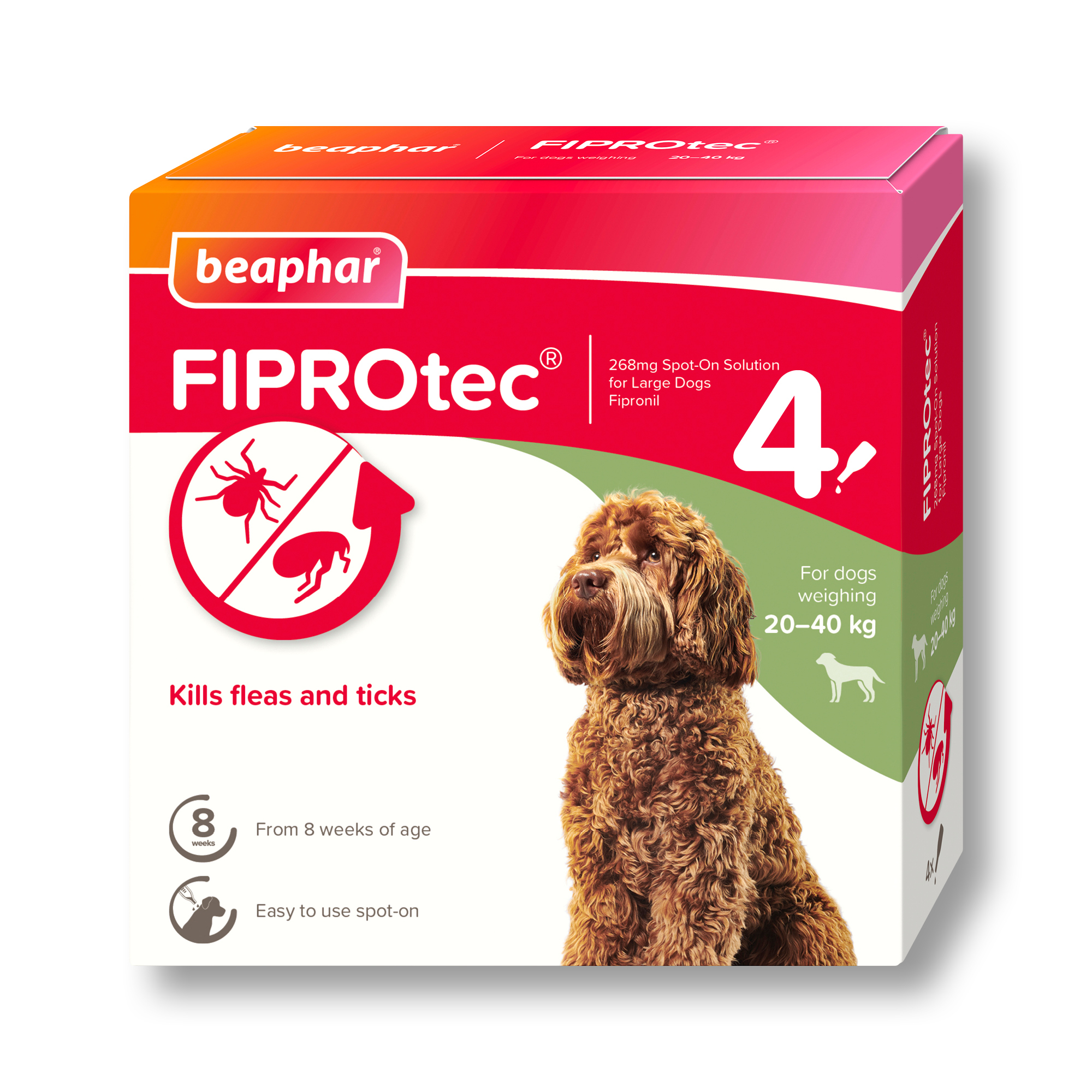 Beaphar FIPROtec® Flea & Tick Spot-On for Large Dogs (20-40kg), 4 Pipettes