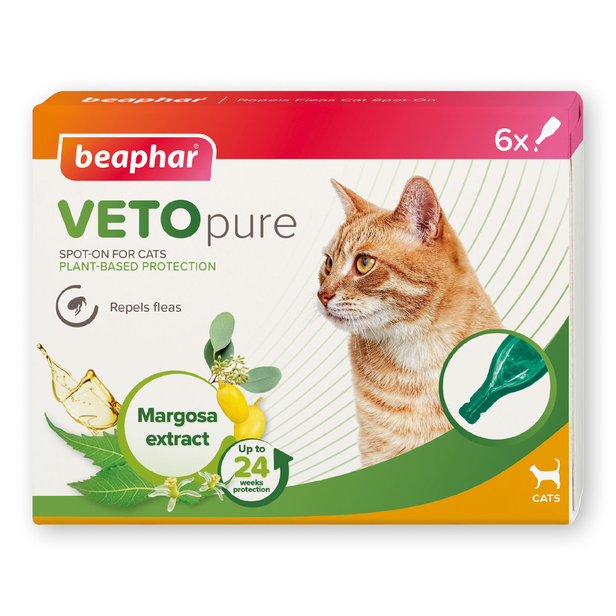 Beaphar VETOpure Plant-Based Flea Repellent Spot-On for Cats, 6 pipettes