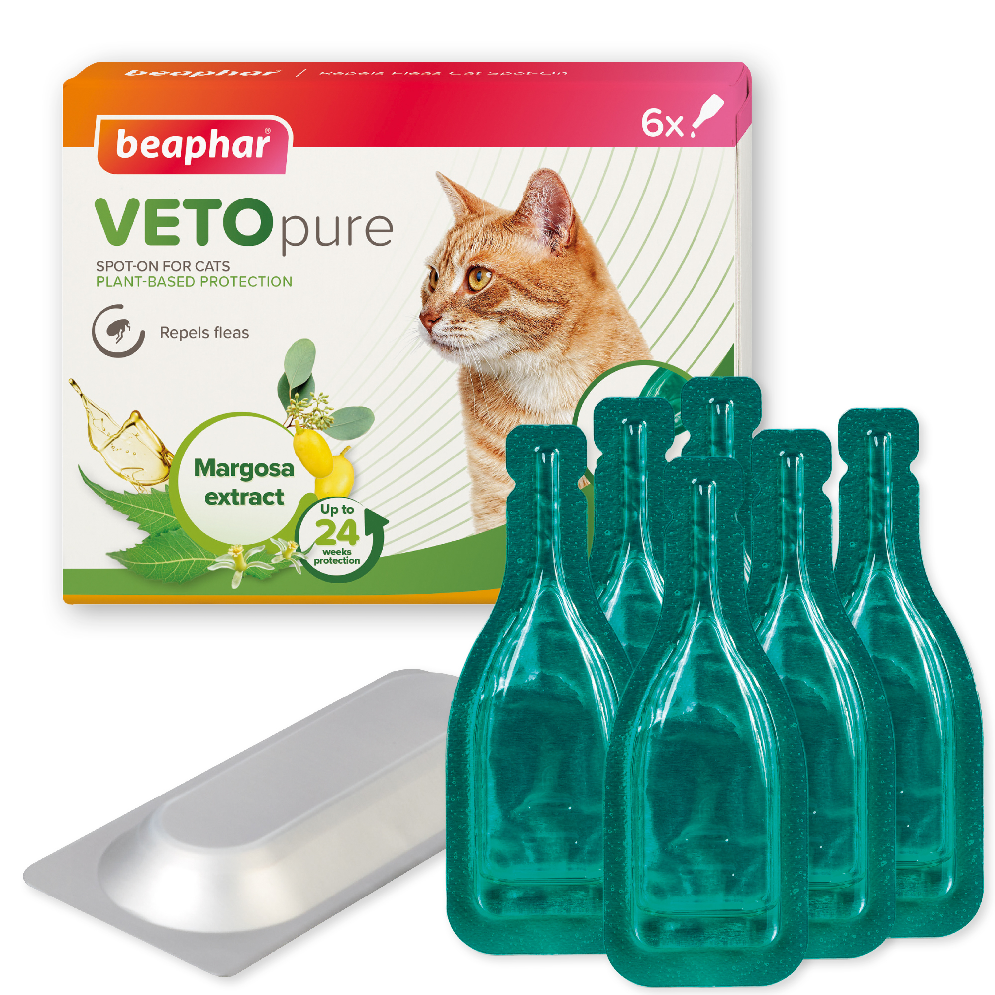 Beaphar VETOpure Plant-Based Flea Repellent Spot-On for Cats, 6 pipettes