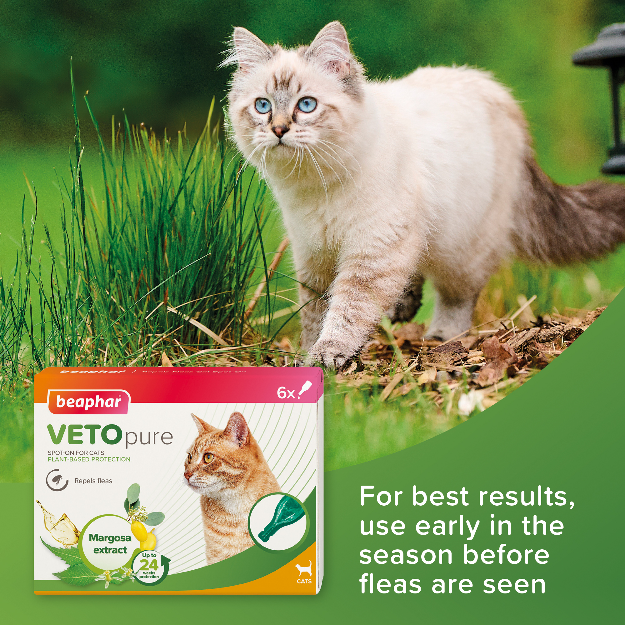 Beaphar VETOpure Plant-Based Flea Repellent Spot-On for Cats, 6 pipettes