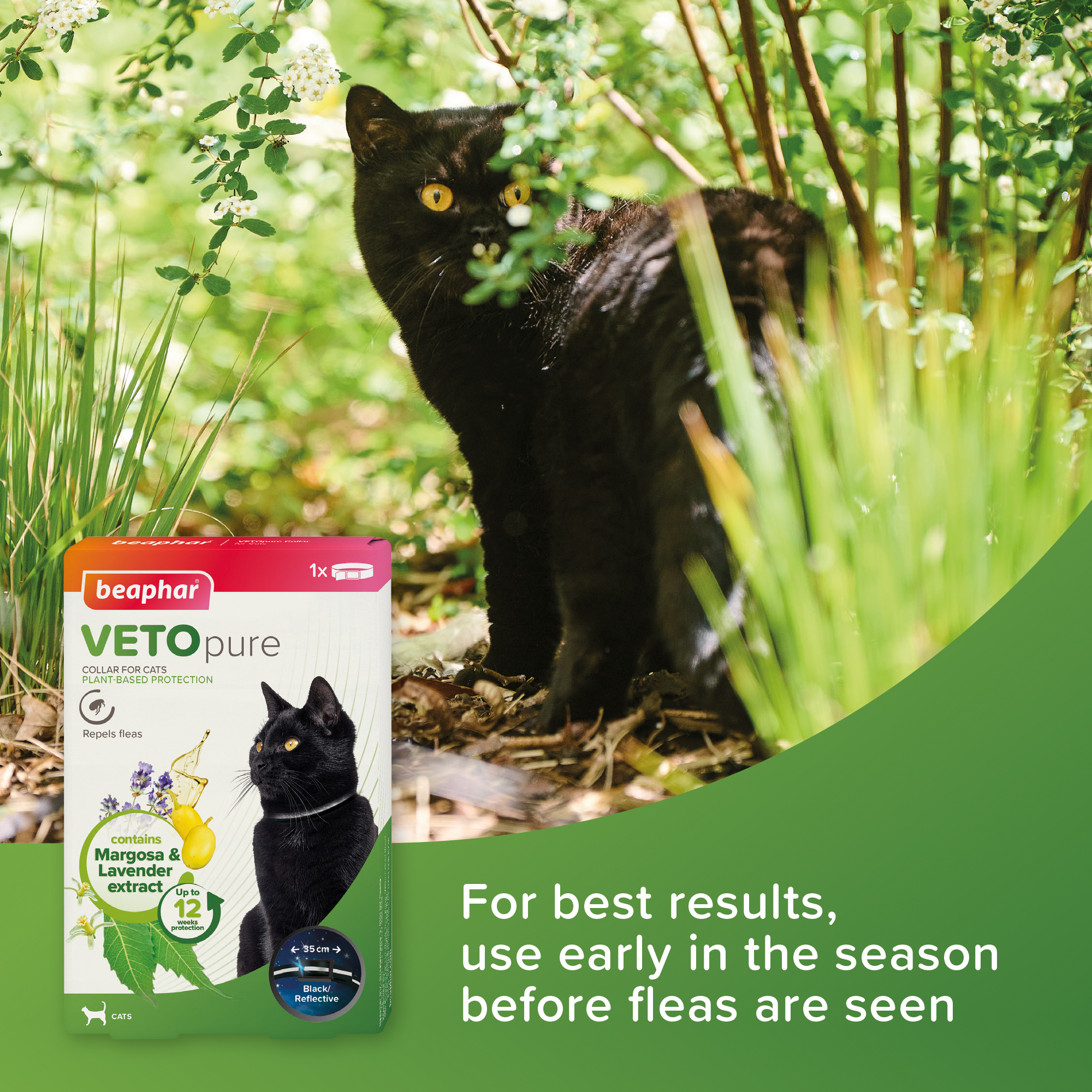 Beaphar VETOpure Plant-Based Protection Flea Reflective Collar for Cats | 35cm