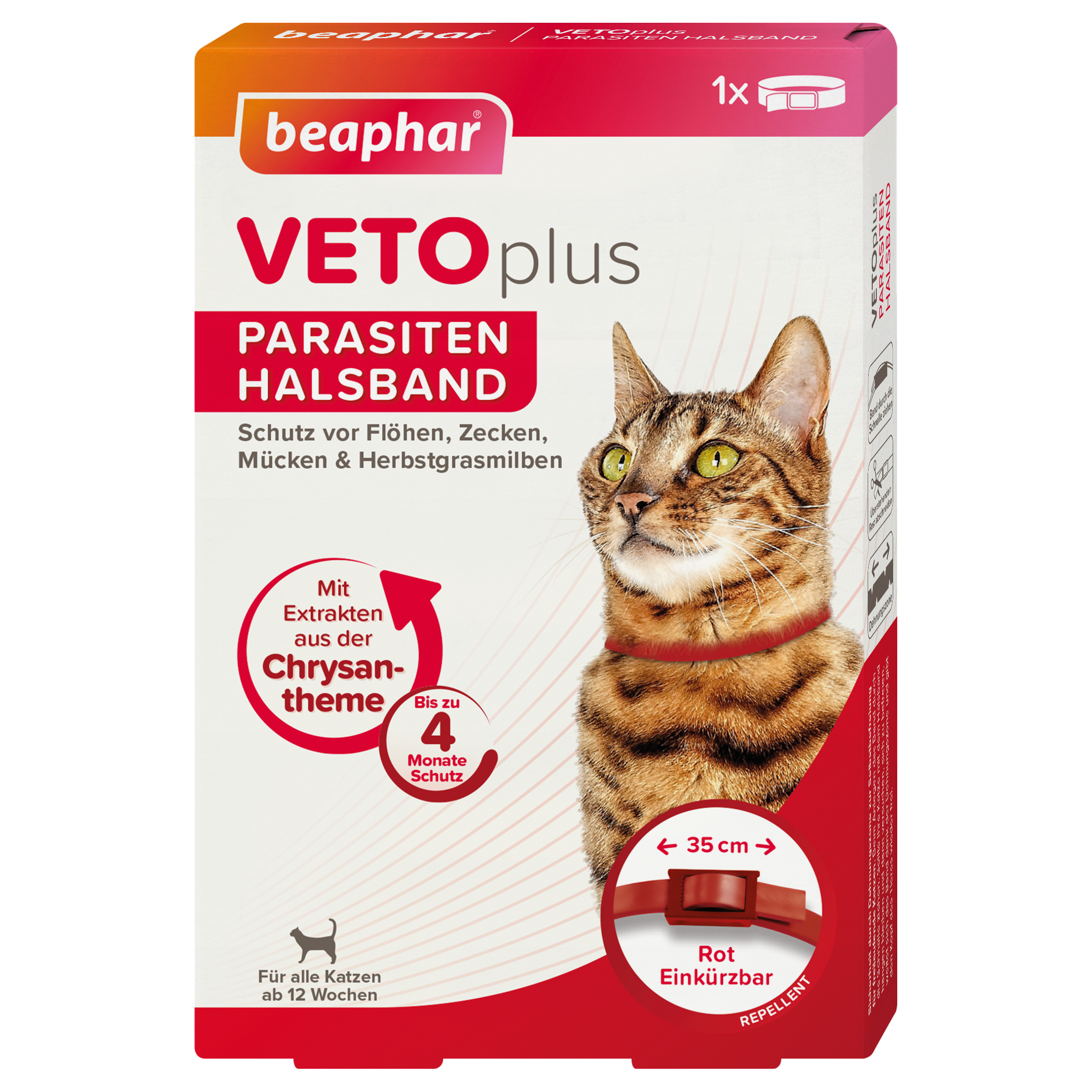 VETOplus Parasiten Halsband Rot 35cm, Katze