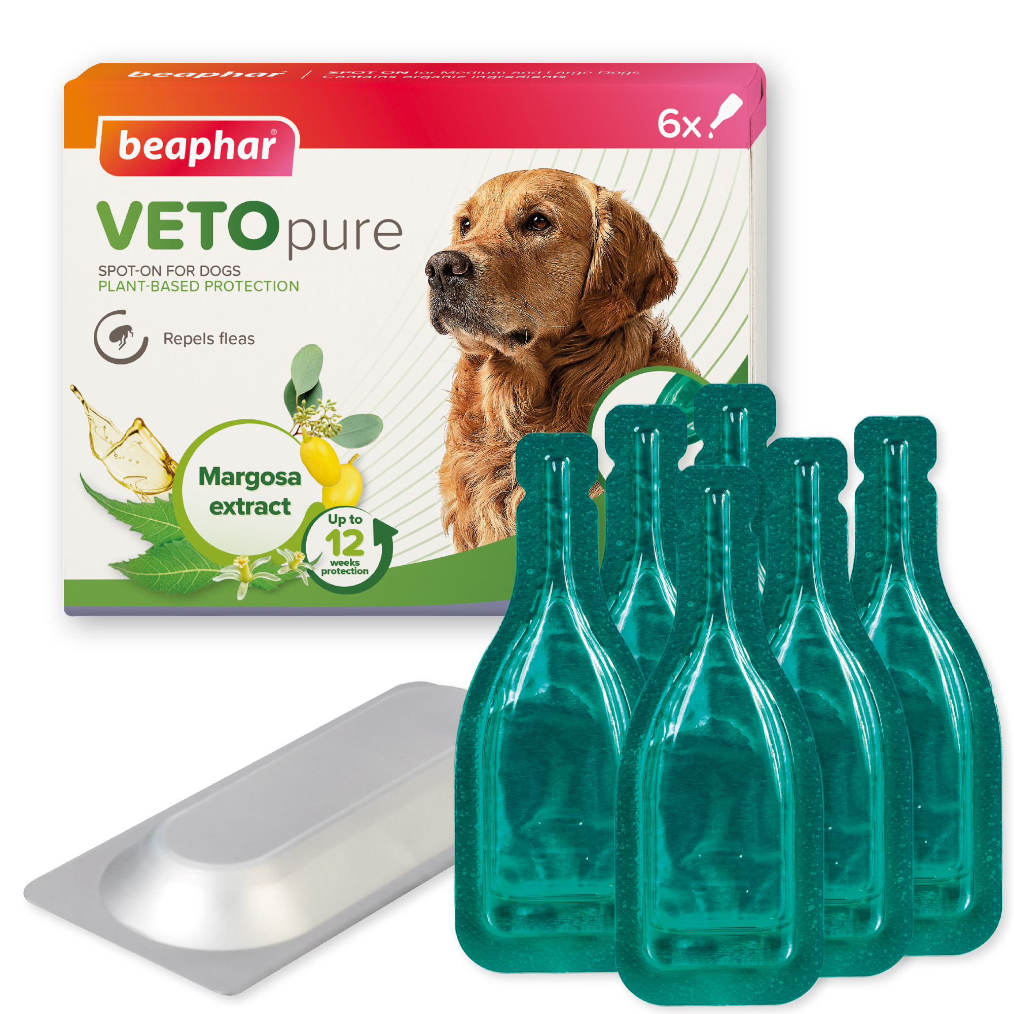 Beaphar VETOpure Plant-Based Protection Flea Spot-On for Dogs over 15 kg | 6 Pipettes