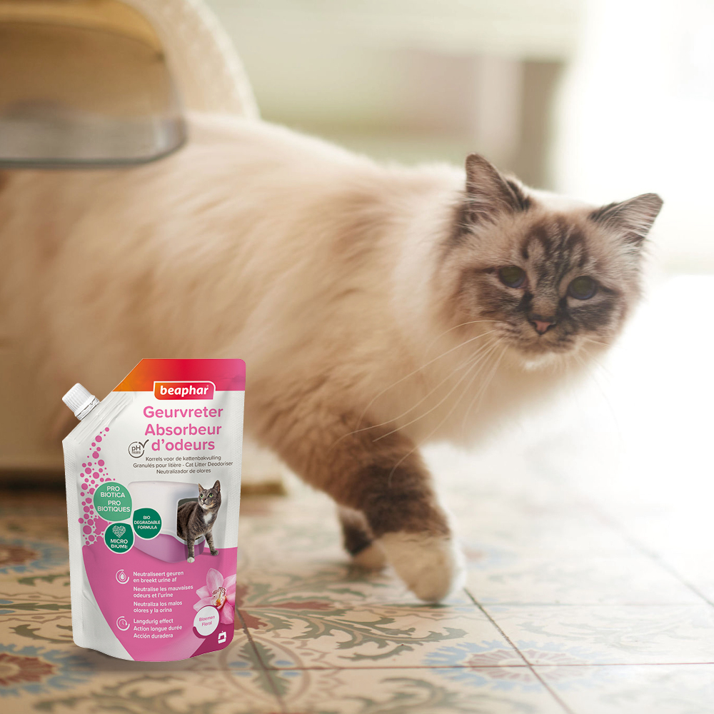 Absorbeur d’odeurs, granulés pour litière, Parfum floral